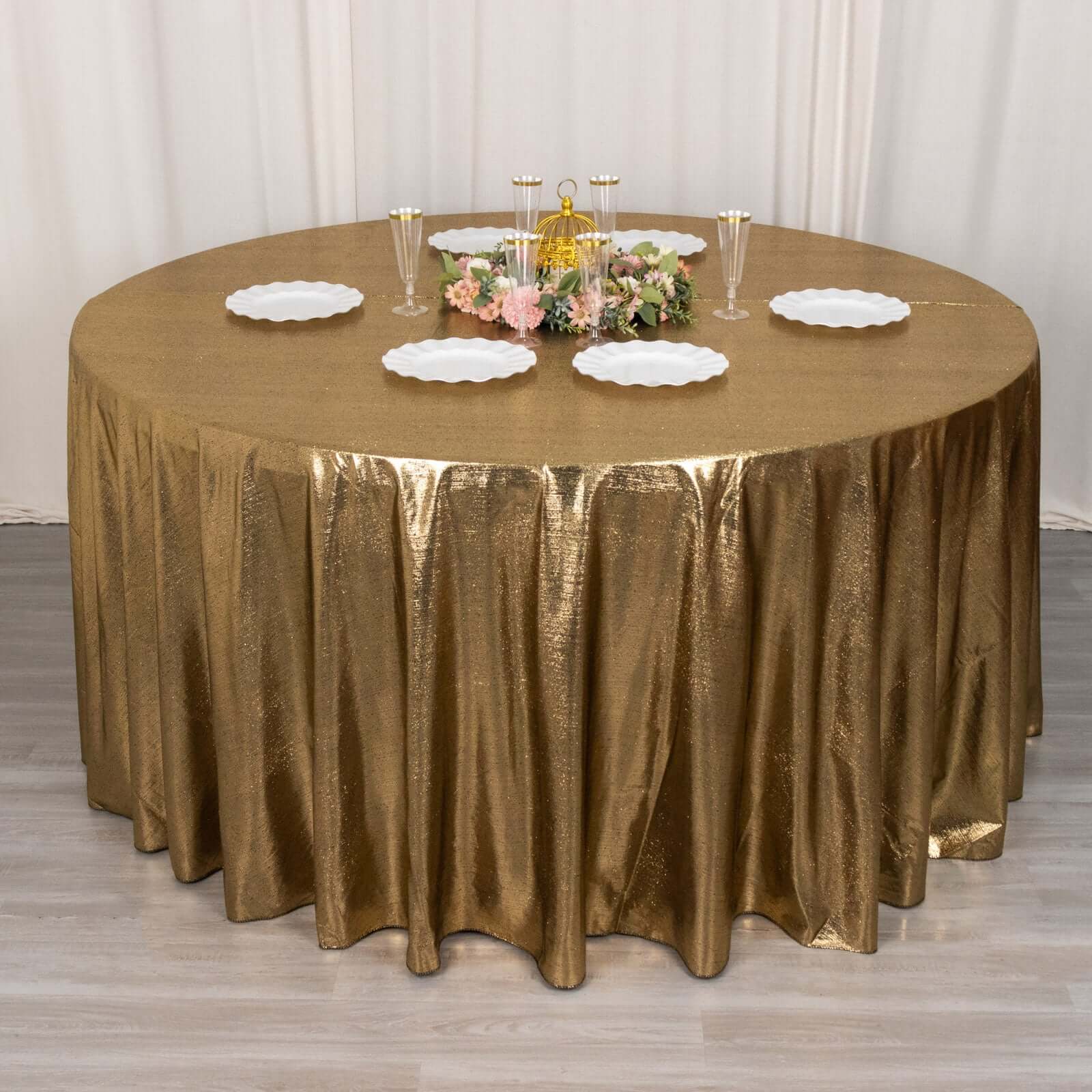 Sequin Dots Polyester Round Tablecloth 120" Antique Gold Shimmer - Wrinkle Free & Sparkling Table Cover - Image 3