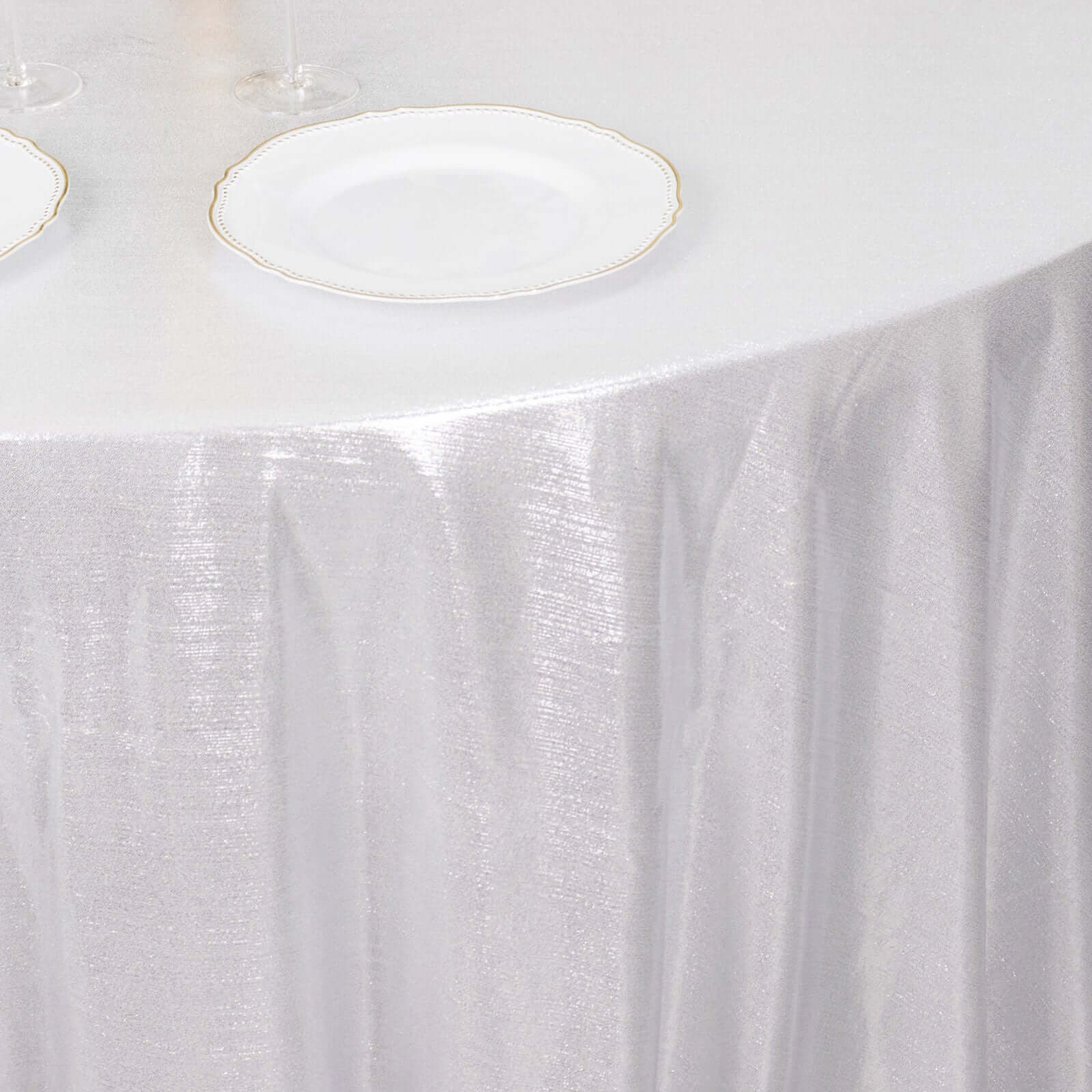 Sequin Dots Polyester Round Tablecloth 120" Silver Shimmer - Wrinkle Free & Sparkling Table Cover - Image 4