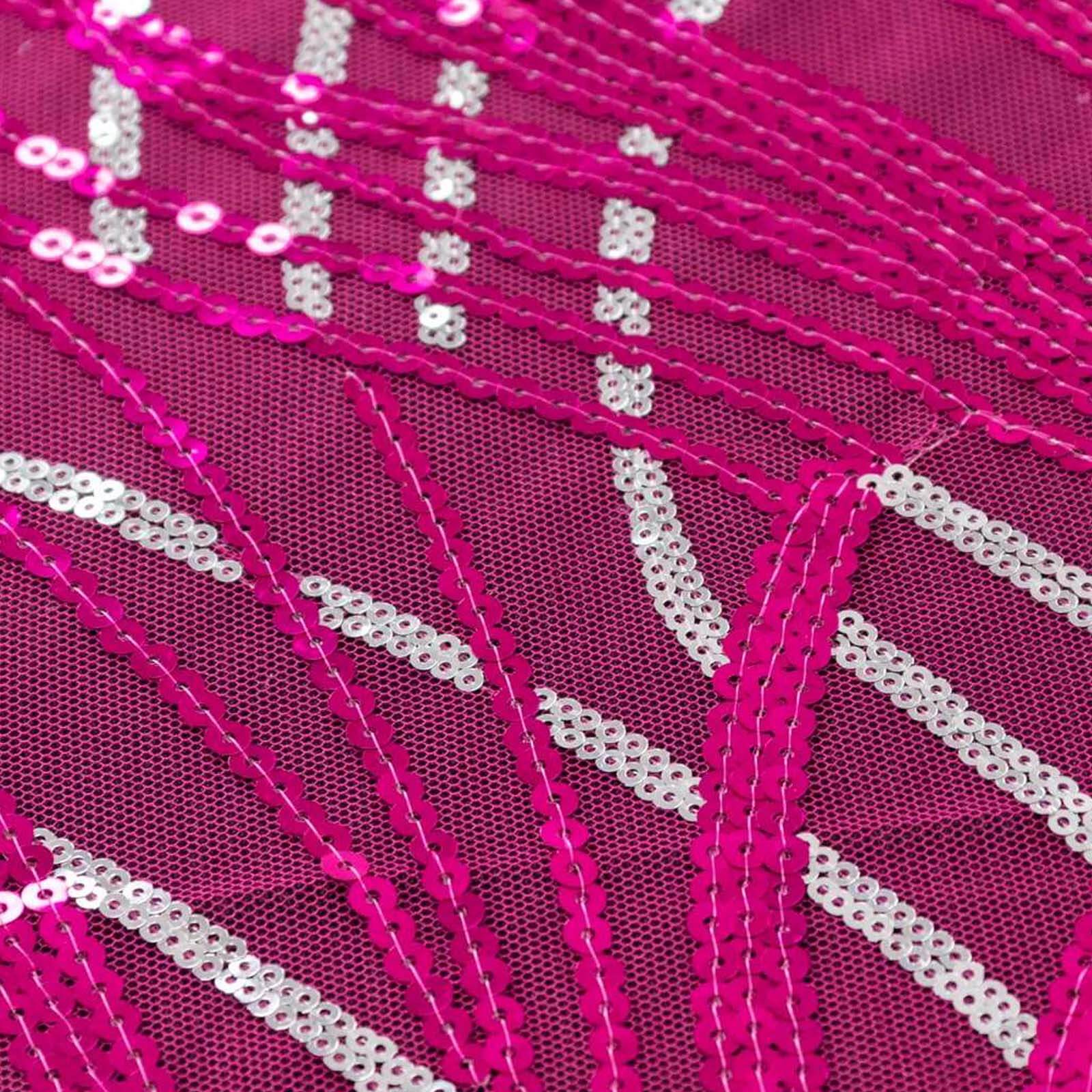 Sequin Mesh Napkin 20"x20" Fuchsia Silver - Wave Embroidered Dinner Napkin - Image 9