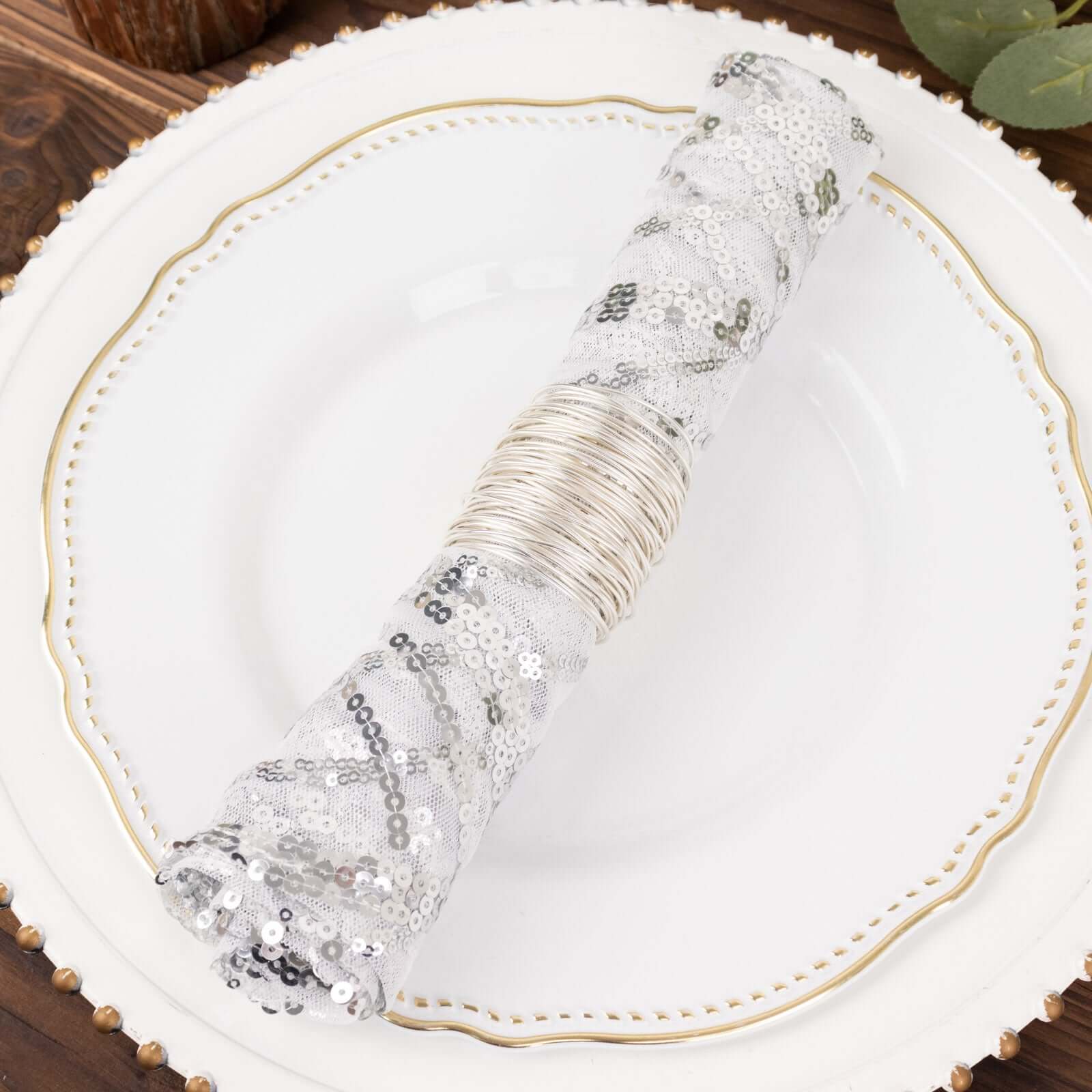 Sequin Mesh Napkin 20"x20" Silver - Wave Embroidered Dinner Napkin - Image 11