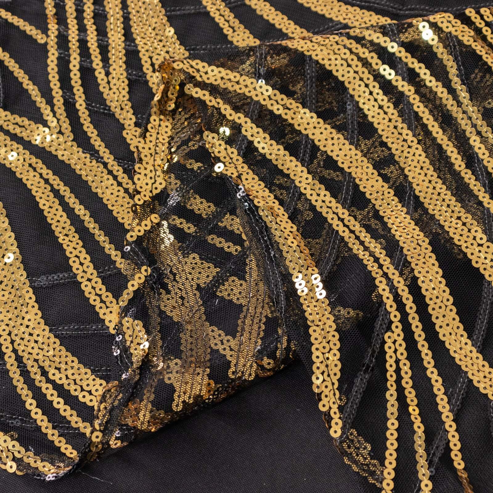 Sequin Mesh Table Overlay 72"x72" Black Gold Wave Embroidered Table Topper - Image 6