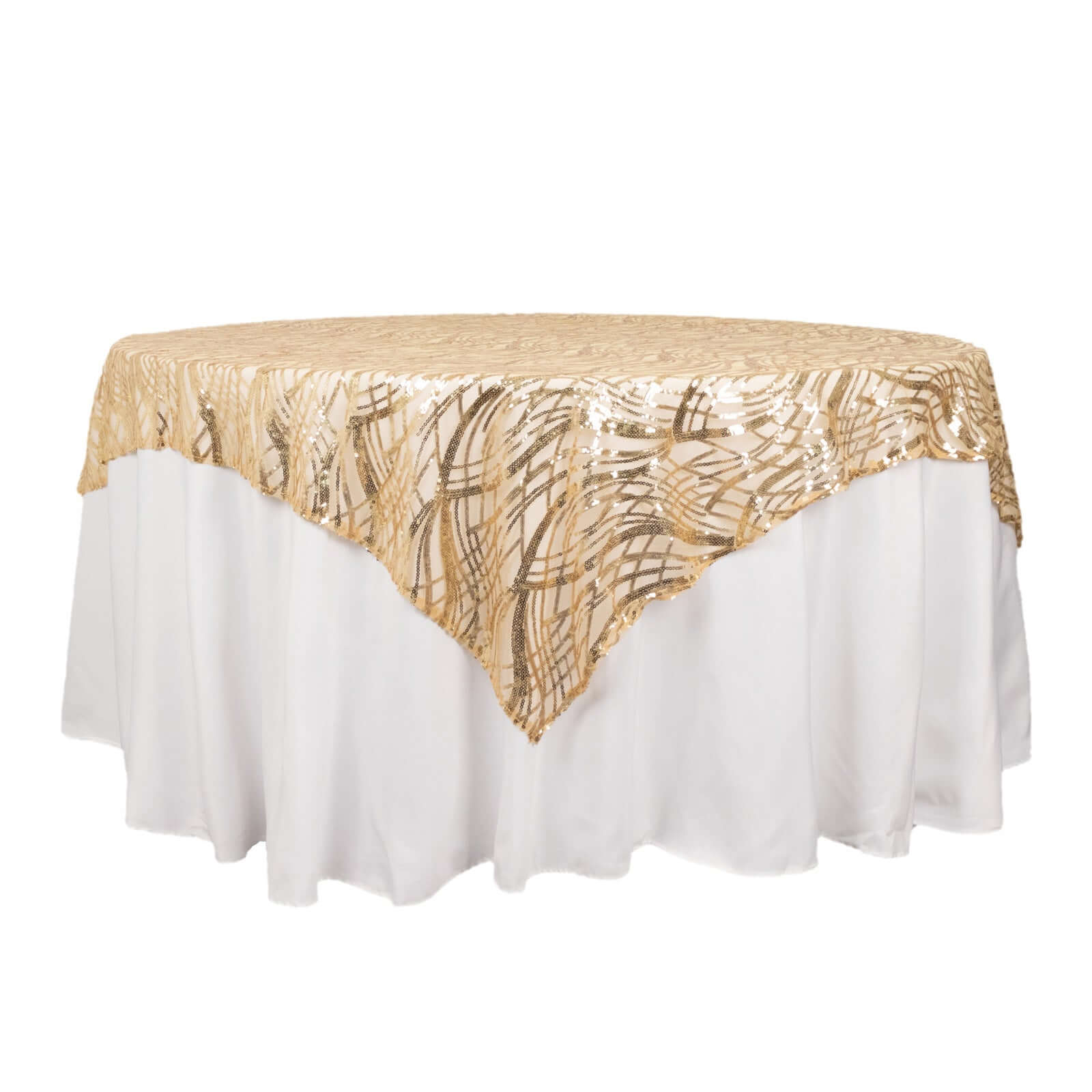 Sequin Mesh Table Overlay 72"x72" Champagne Wave Embroidered Table Topper - Image 7