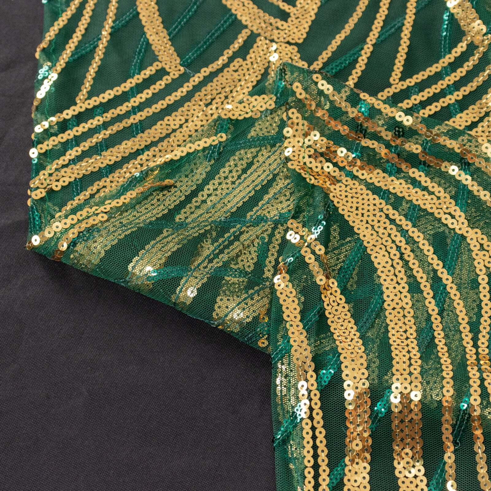 Sequin Mesh Table Overlay 72"x72" Hunter Emerald Green Wave Embroidered Table Topper - Image 6