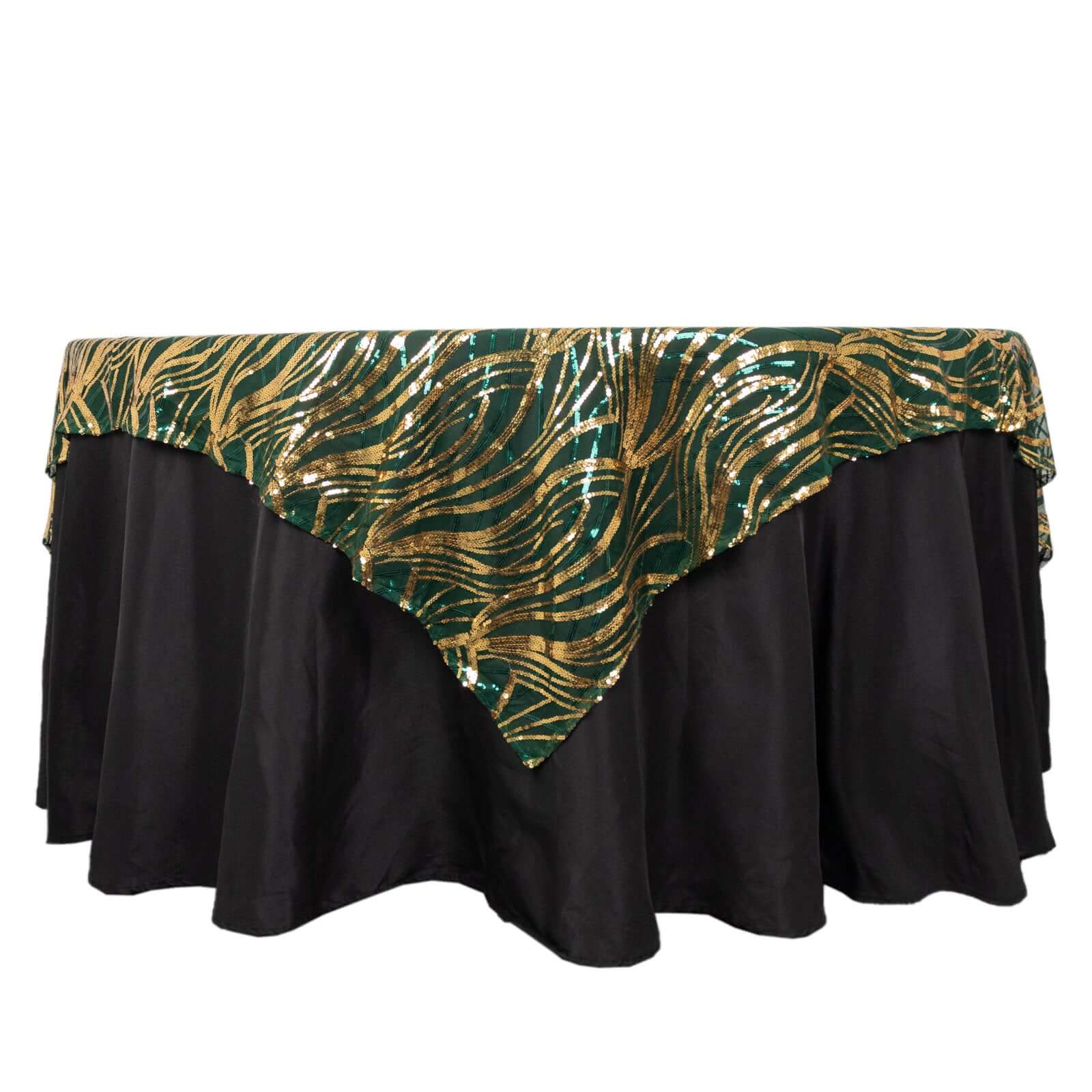 Sequin Mesh Table Overlay 72"x72" Hunter Emerald Green Wave Embroidered Table Topper - Image 7