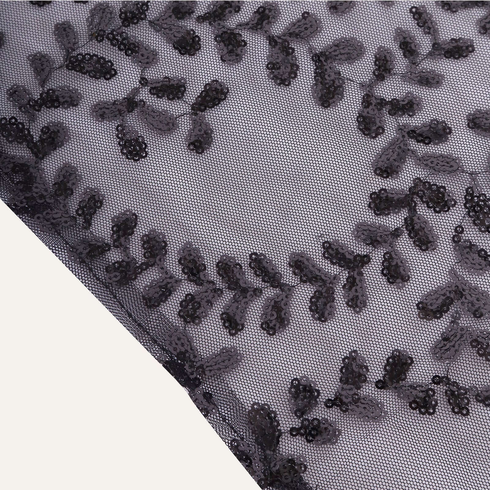 Sequin Mesh Table Runner 12"x108" Black Leaf Vine Embroidered Design - Image 13