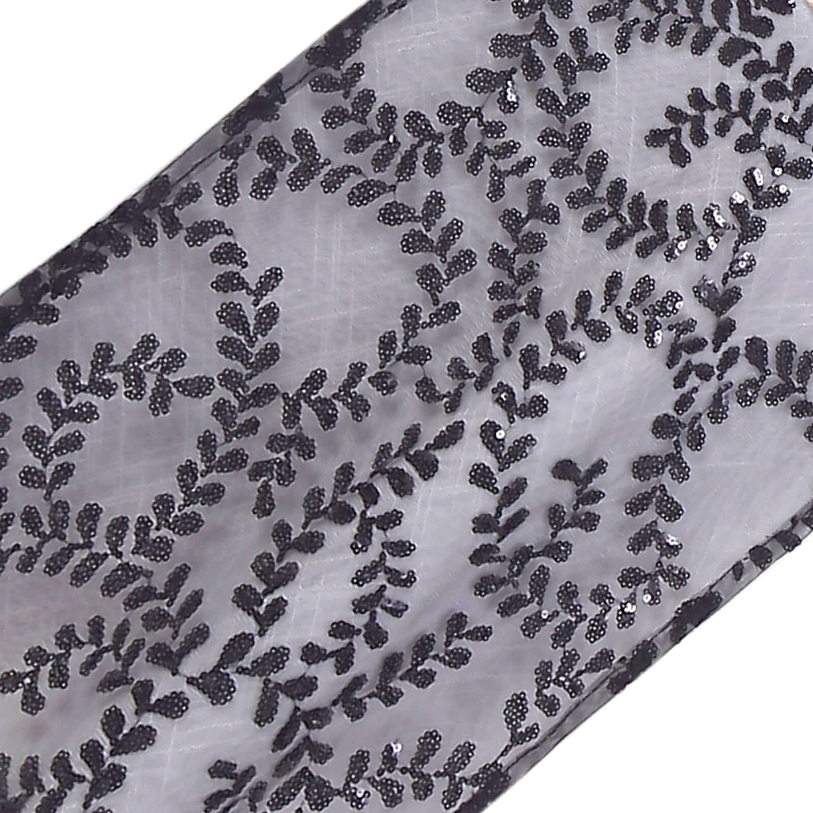 Sequin Mesh Table Runner 12"x108" Black Leaf Vine Embroidered Design - Image 3