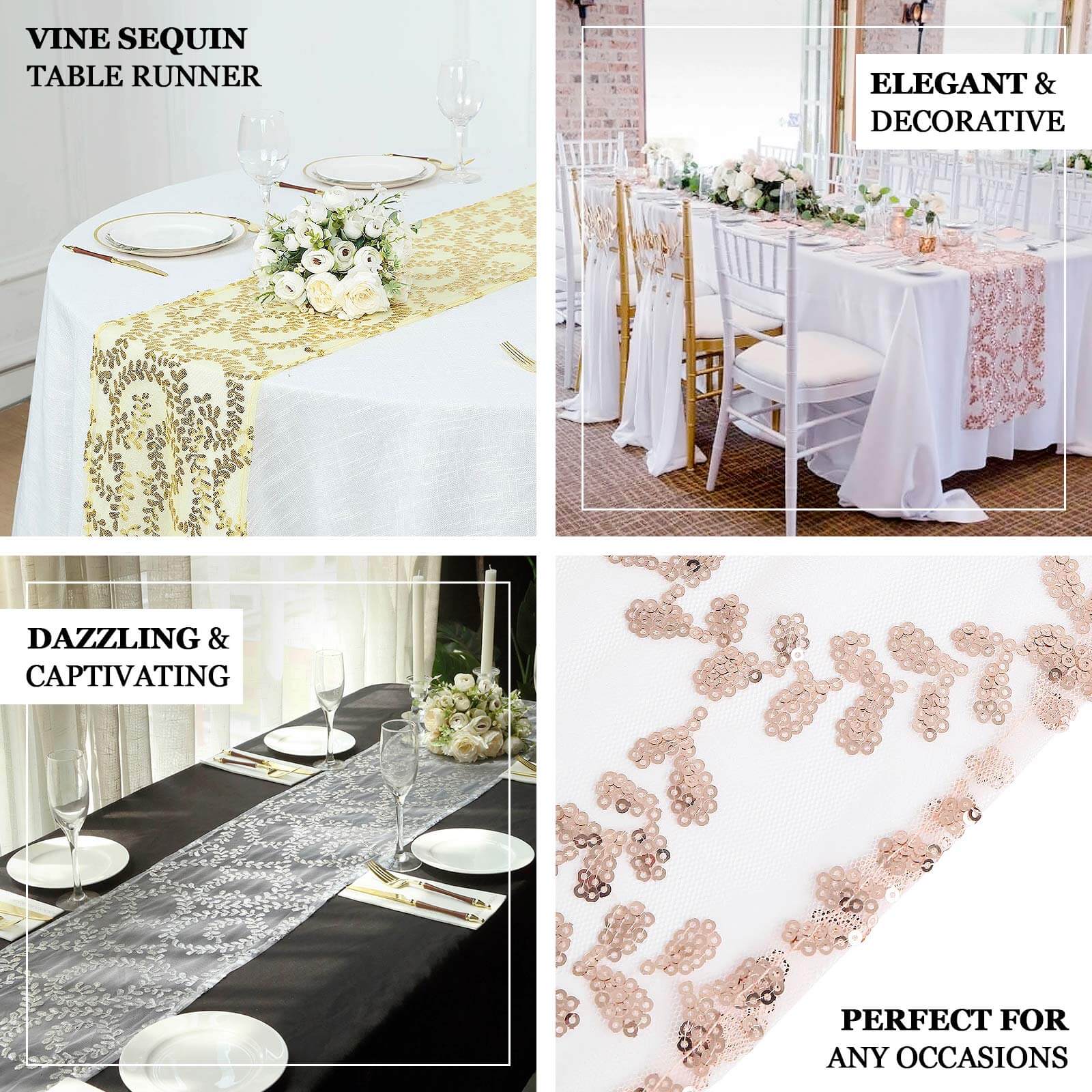 Sequin Mesh Table Runner 12"x108" Hunter Emerald Green Leaf Vine Embroidered Design - Image 4