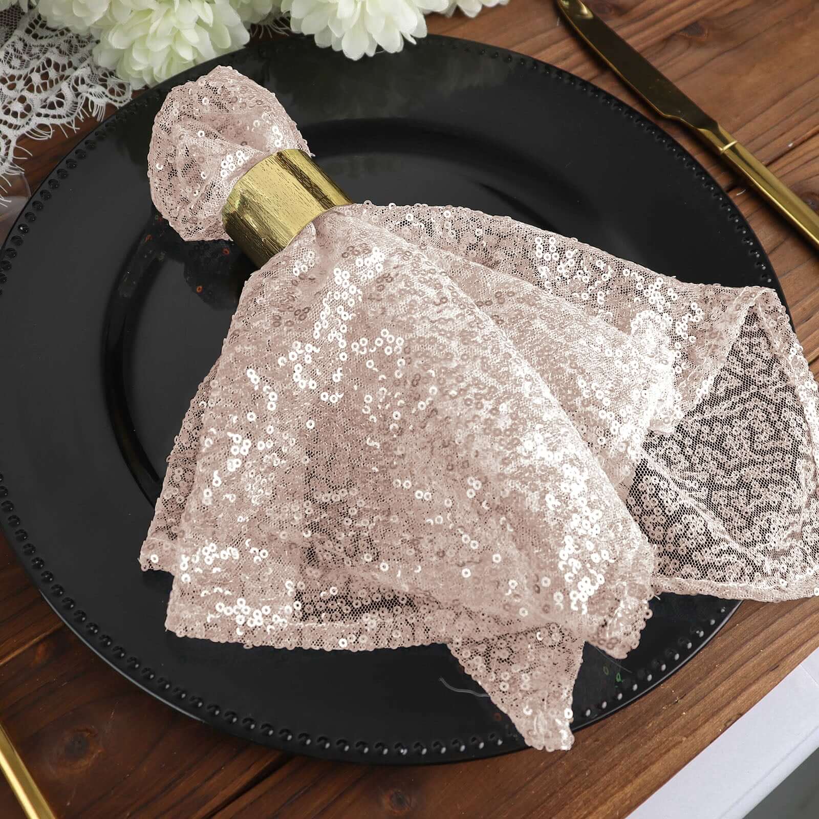 Sequin Napkin 20"x20" Blush - Sparkling Reusable Cloth Napkin - Image 5