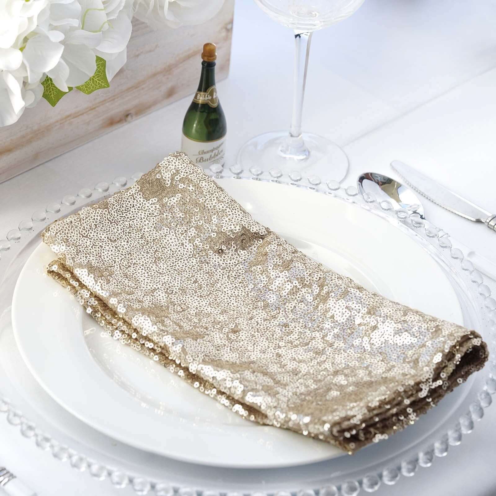 Sequin Napkin 20"x20" Champagne - Sparkling Reusable Cloth Napkin for Parties & Events - Image 4