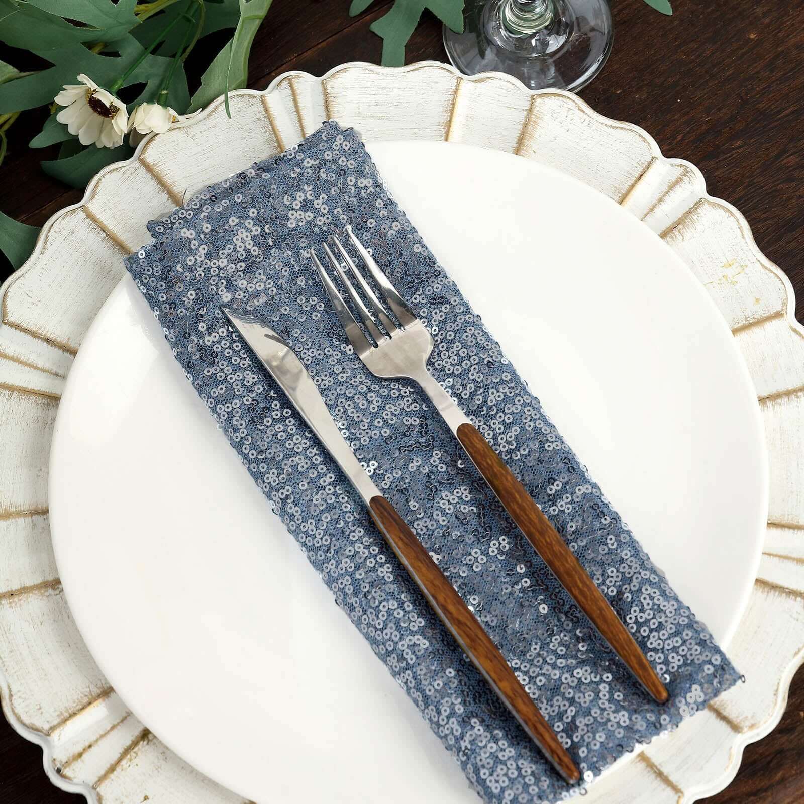 Sequin Napkin 20"x20" Dusty Blue - Sparkling Reusable Cloth Napkin - Image 12