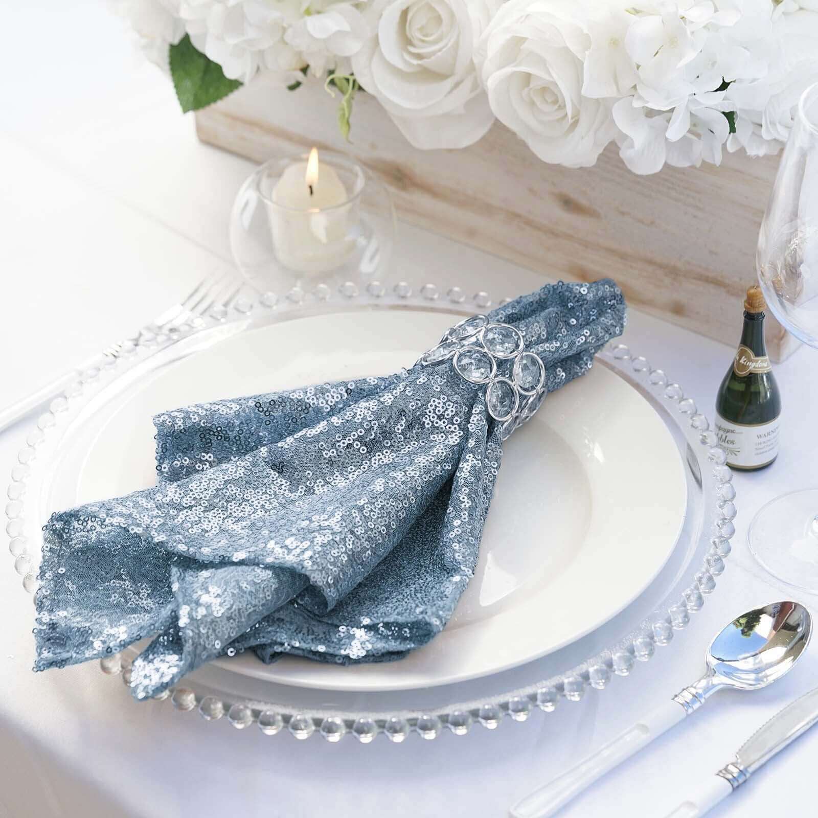 Sequin Napkin 20"x20" Dusty Blue - Sparkling Reusable Cloth Napkin - Image 6