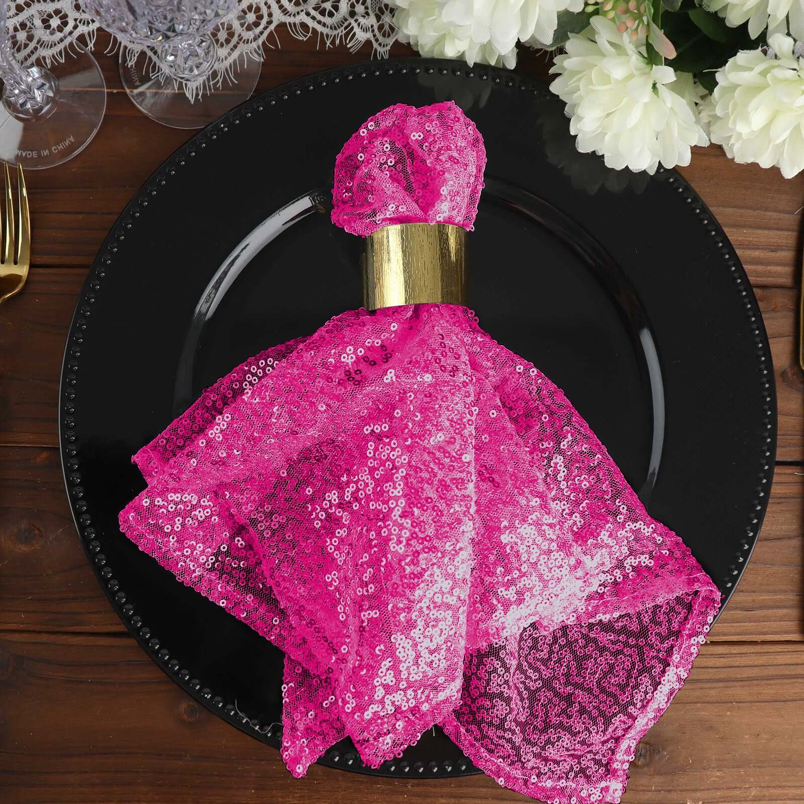 Sequin Napkin 20"x20" Fuchsia - Sparkling Reusable Cloth Napkin - Image 7