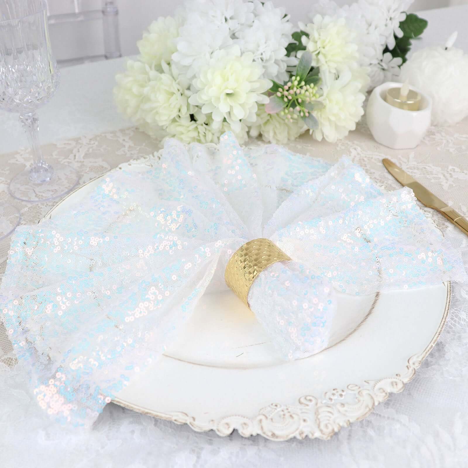 Sequin Napkin 20"x20" Iridescent Blue - Sparkling Reusable Cloth Napkin - Image 6
