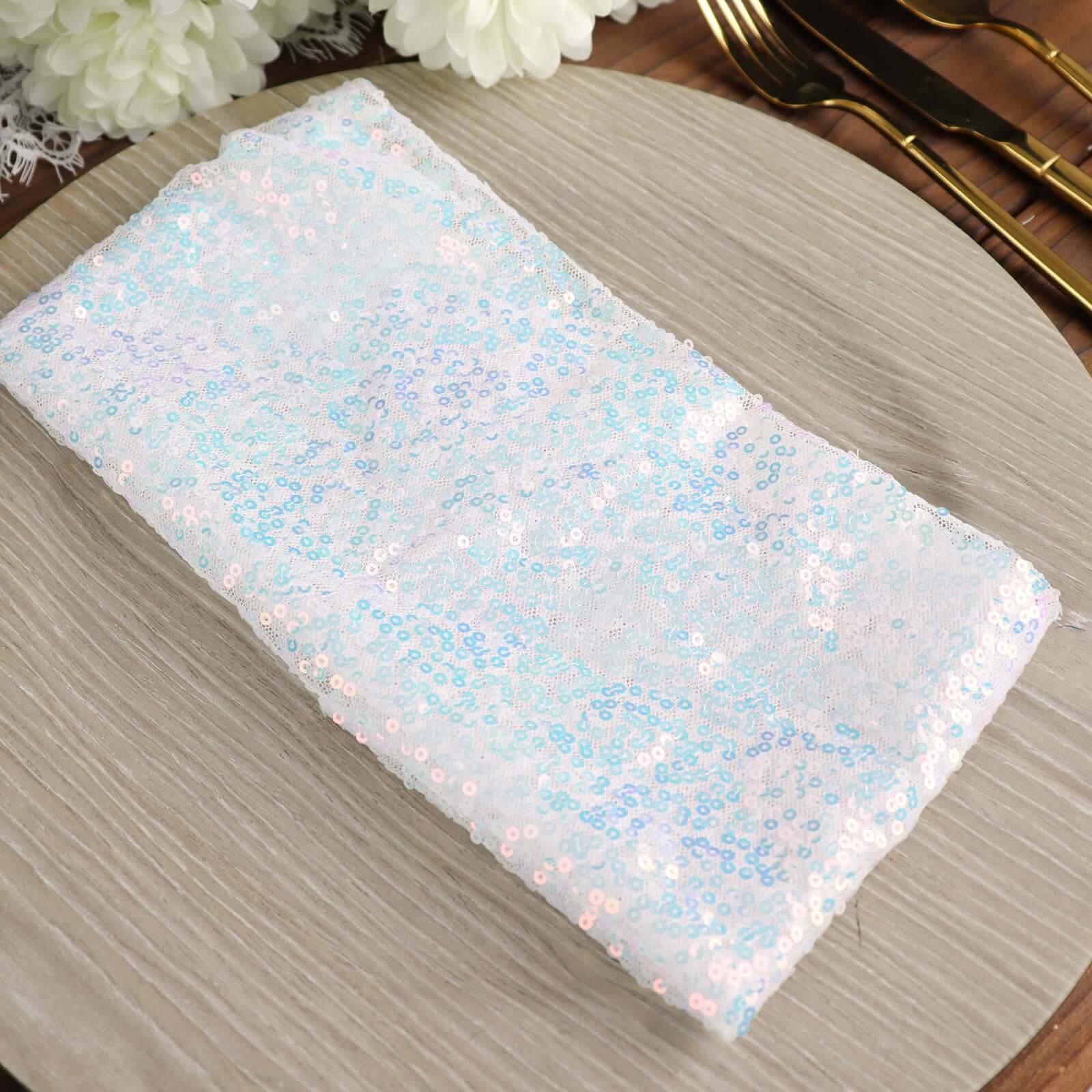 Sequin Napkin 20"x20" Iridescent Blue - Sparkling Reusable Cloth Napkin - Image 9