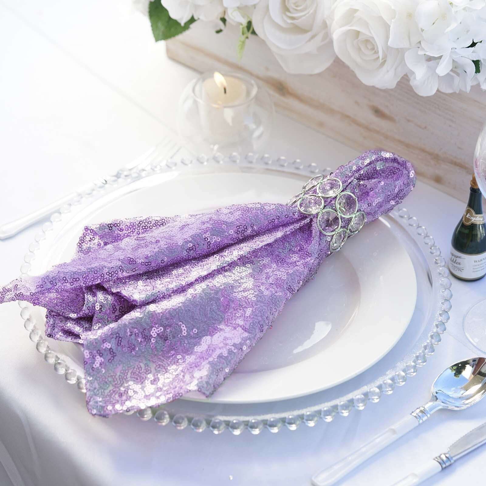 Sequin Napkin 20"x20" Lavender Lilac - Sparkling Reusable Cloth Napkin - Image 2
