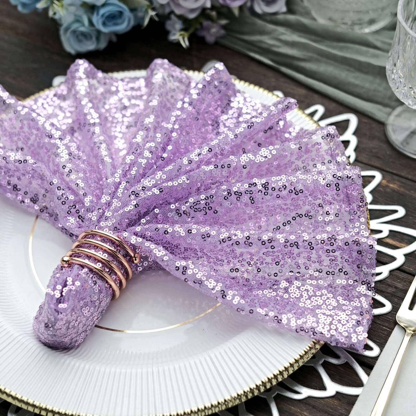 Sequin Napkin 20"x20" Lavender Lilac - Sparkling Reusable Cloth Napkin - Image 4