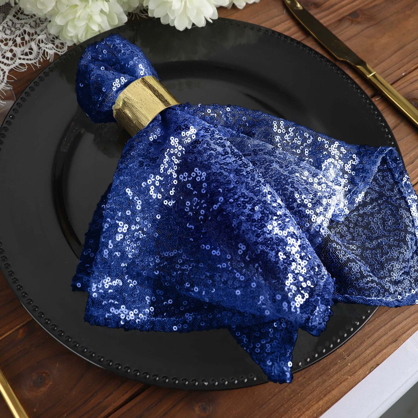 Sequin Napkin 20"x20" Navy - Sparkling Reusable Cloth Napkin - Image 6