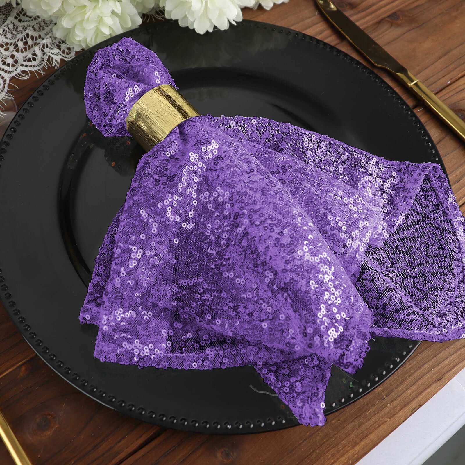 Sequin Napkin 20"x20" Purple - Sparkling Reusable Cloth Napkin - Image 3