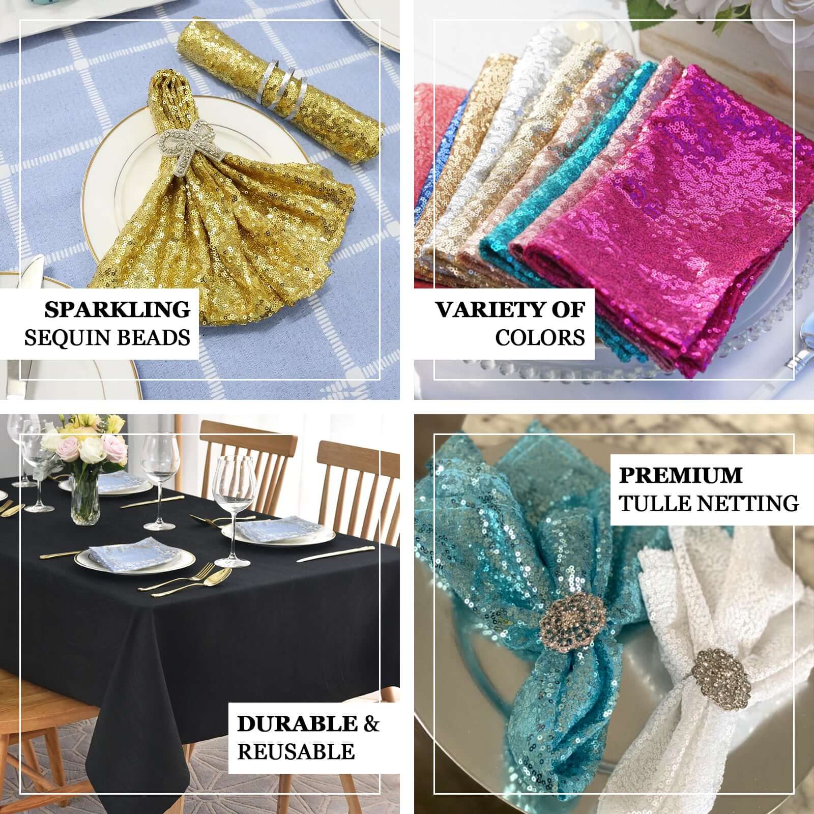 Sequin Napkin 20"x20" Purple - Sparkling Reusable Cloth Napkin - Image 4