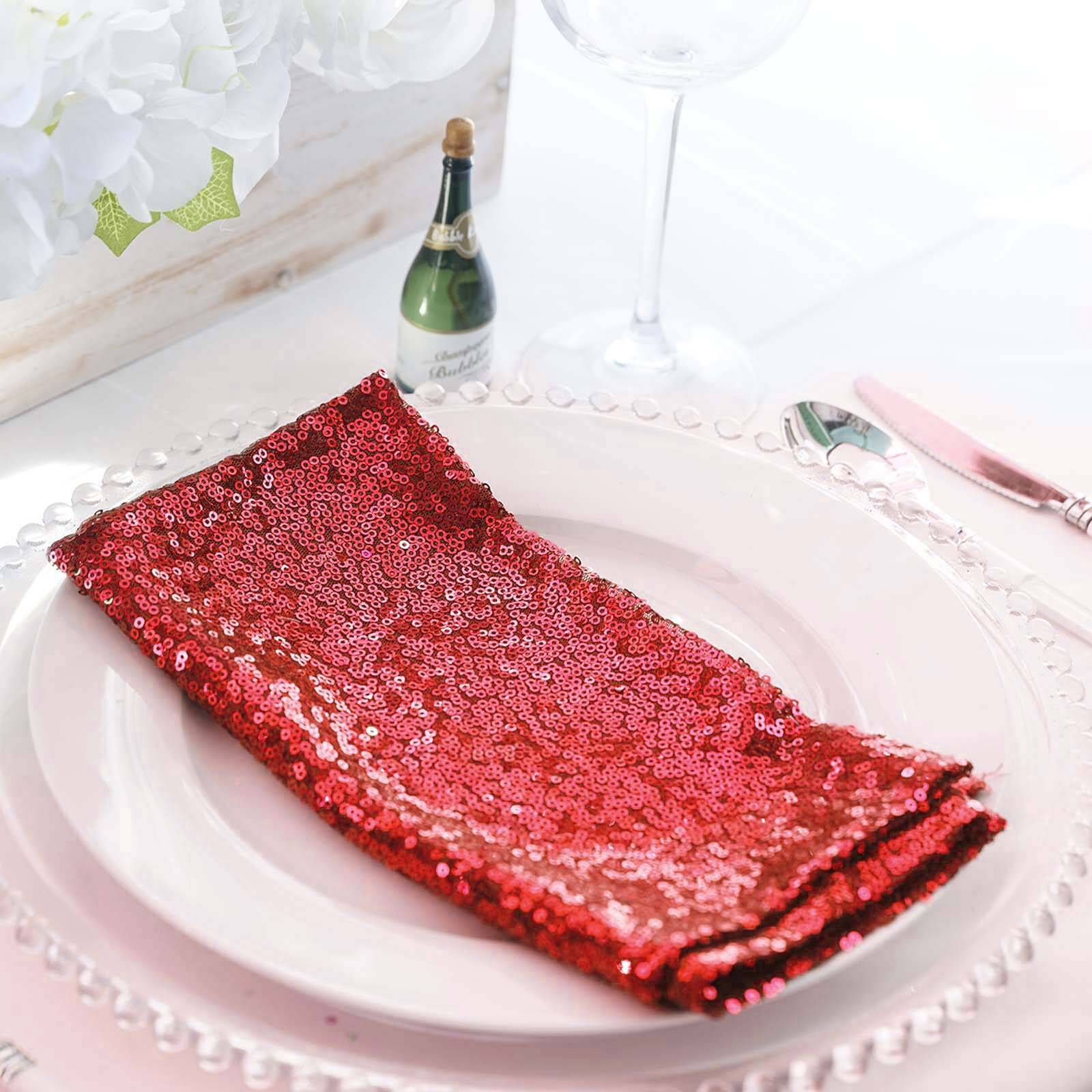Sequin Napkin 20"x20" Red - Sparkling Reusable Cloth Napkin - Image 2