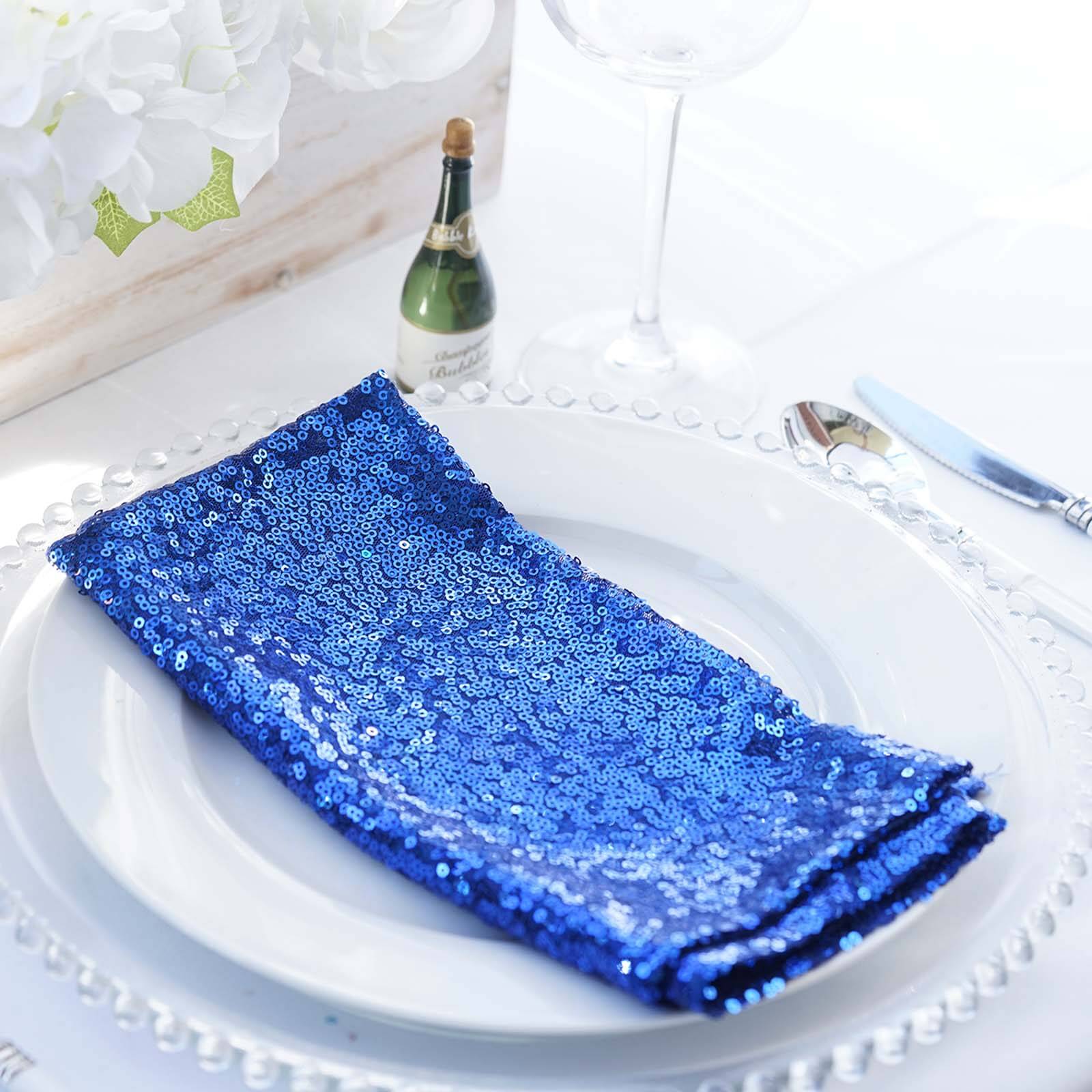 Sequin Napkin 20"x20" Royal Blue - Sparkling Reusable Cloth Napkin - Image 2