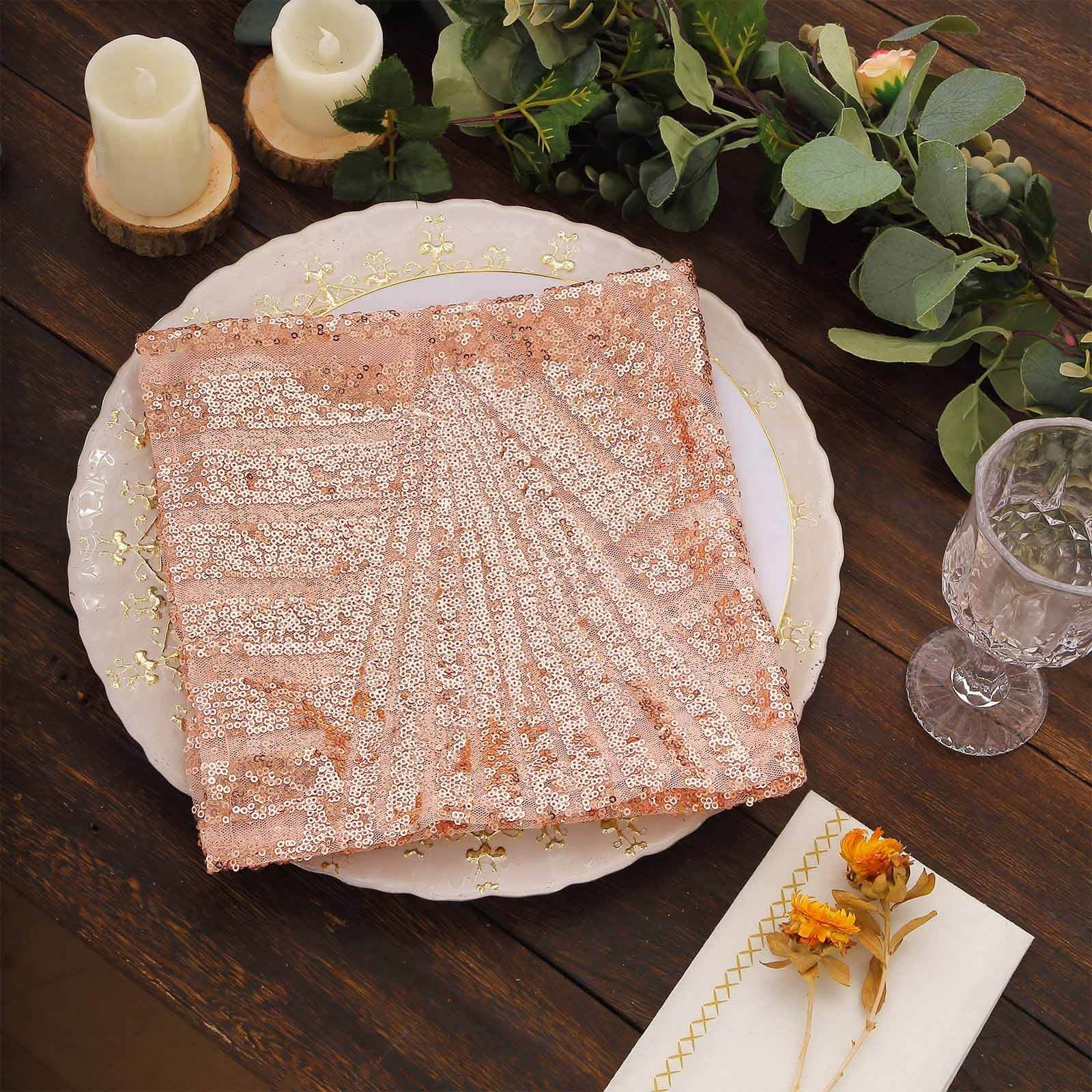 Sequin Napkins 20"x20" Blush - Diamond Pattern Reusable Dinner Napkins - Image 2