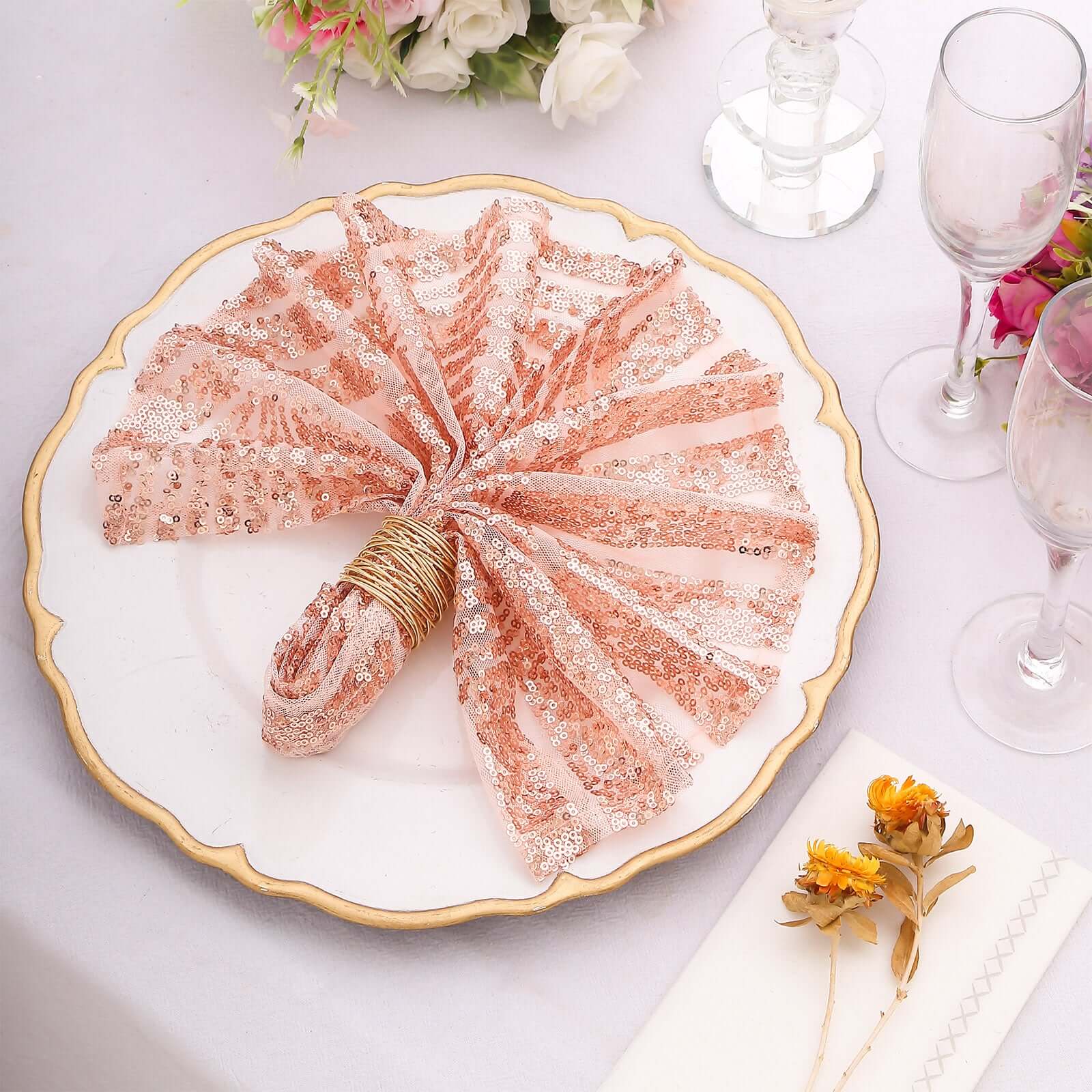 Sequin Napkins 20"x20" Blush - Diamond Pattern Reusable Dinner Napkins - Image 4