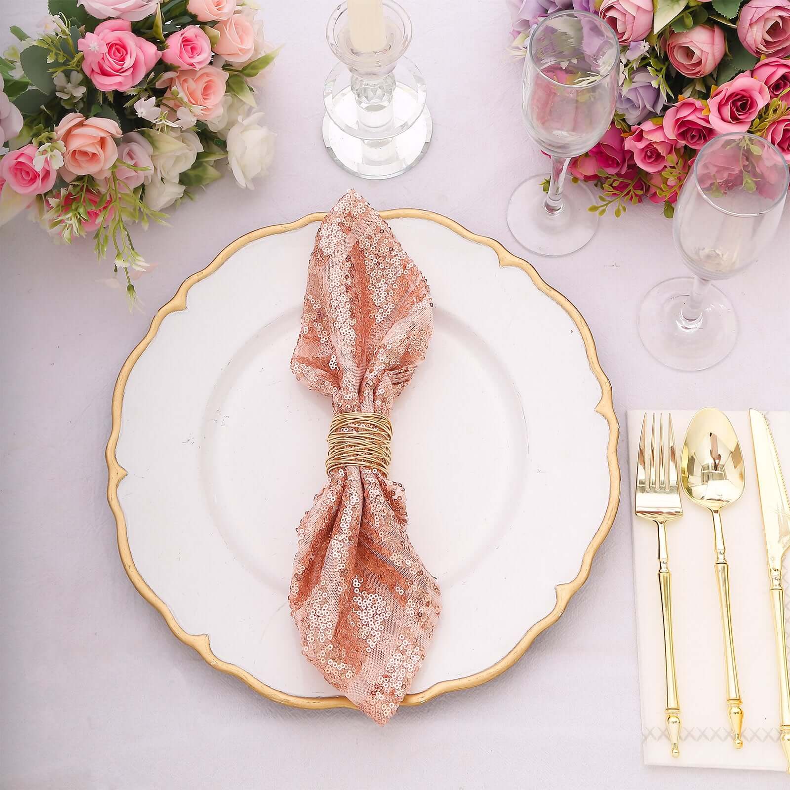 Sequin Napkins 20"x20" Blush - Diamond Pattern Reusable Dinner Napkins - Image 6