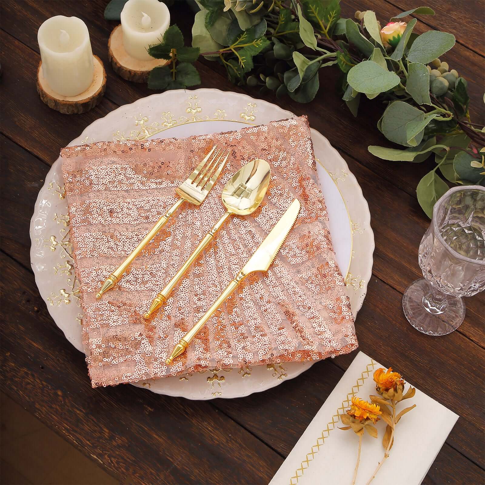 Sequin Napkins 20"x20" Blush - Diamond Pattern Reusable Dinner Napkins - Image 7