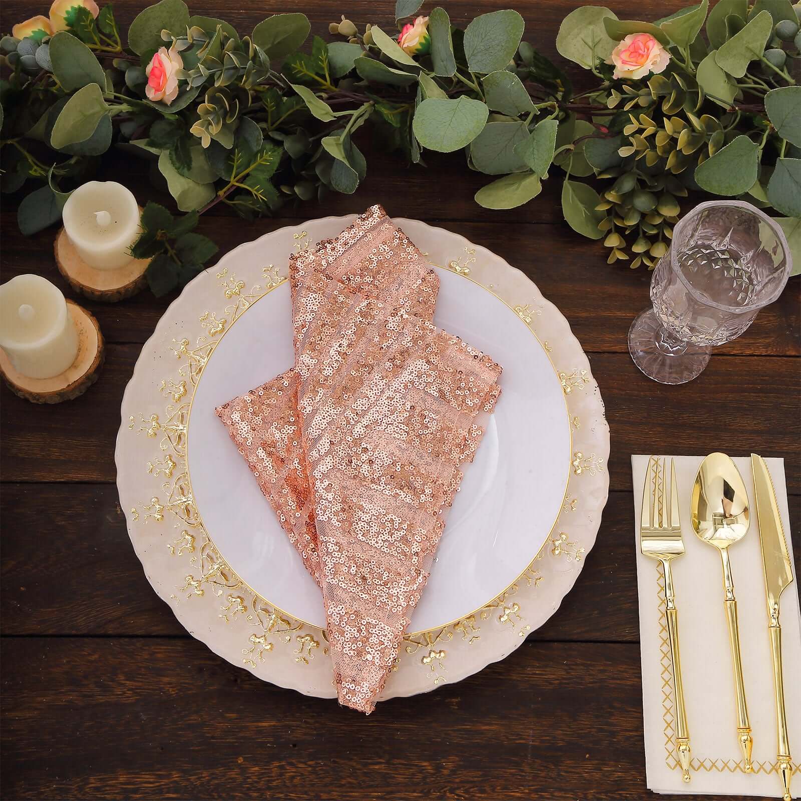 Sequin Napkins 20"x20" Blush - Diamond Pattern Reusable Dinner Napkins - Image 8