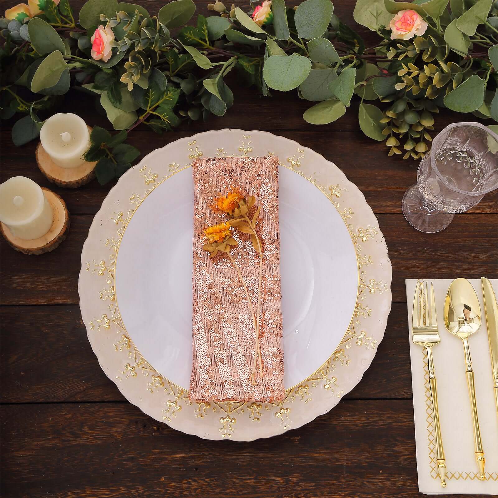 Sequin Napkins 20"x20" Blush - Diamond Pattern Reusable Dinner Napkins - Image 9
