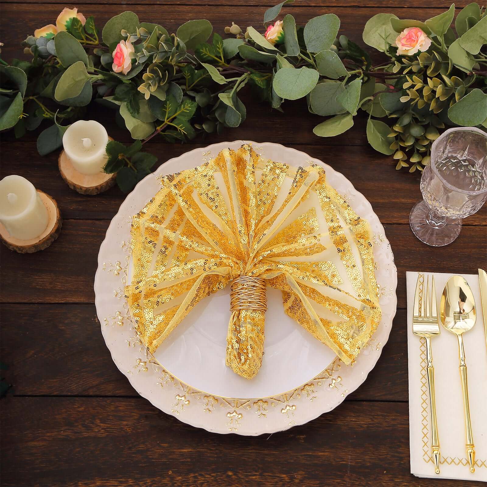 Sequin Napkins 20"x20" Gold - Diamond Pattern Dinner Napkins for Glamorous Table Settings - Image 10