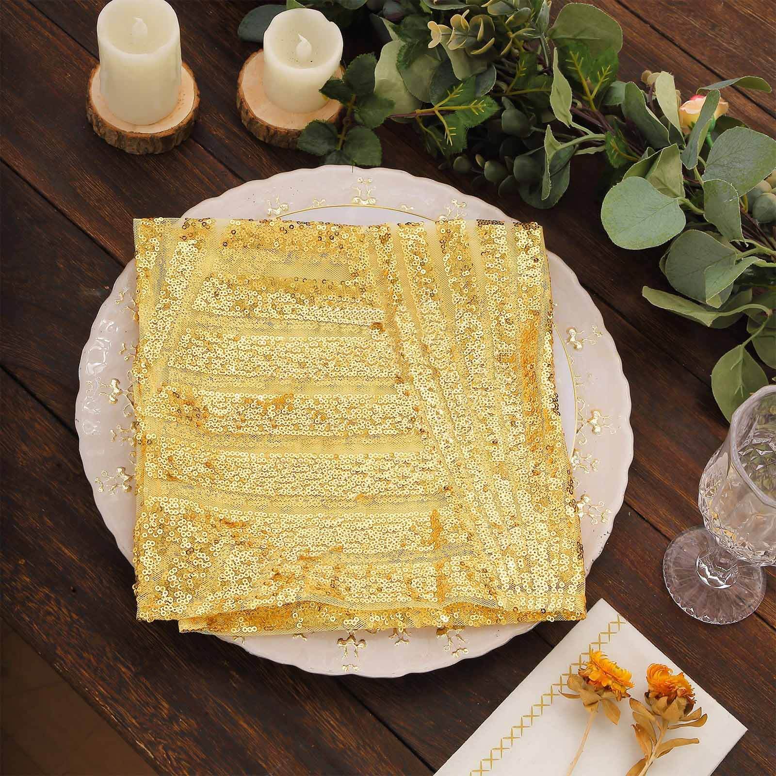 Sequin Napkins 20"x20" Gold - Diamond Pattern Dinner Napkins for Glamorous Table Settings - Image 2