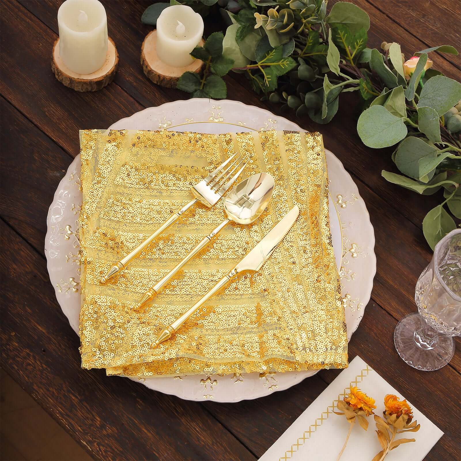Sequin Napkins 20"x20" Gold - Diamond Pattern Dinner Napkins for Glamorous Table Settings - Image 5