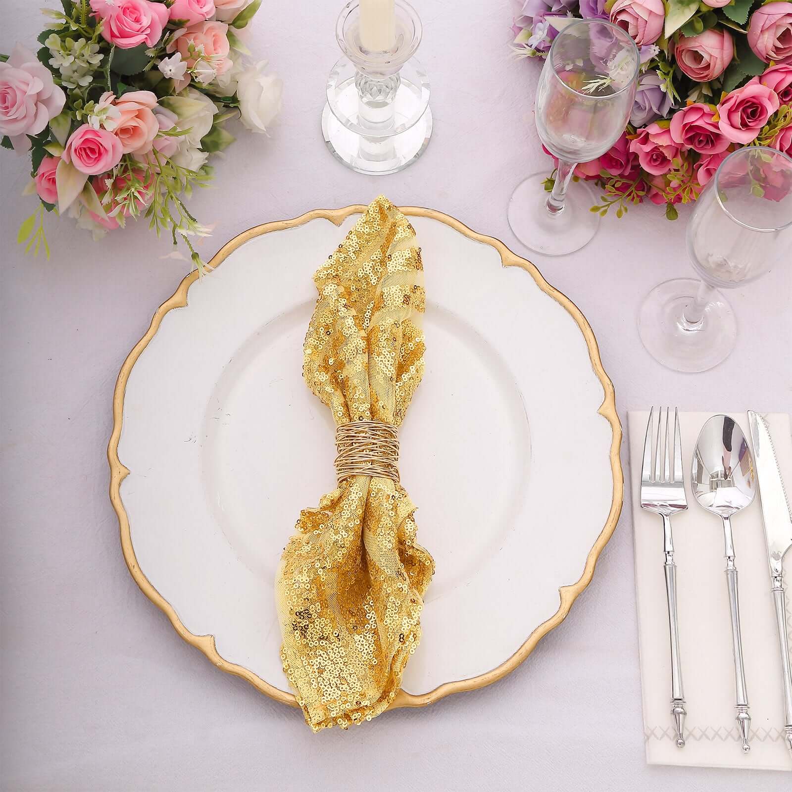 Sequin Napkins 20"x20" Gold - Diamond Pattern Dinner Napkins for Glamorous Table Settings - Image 7