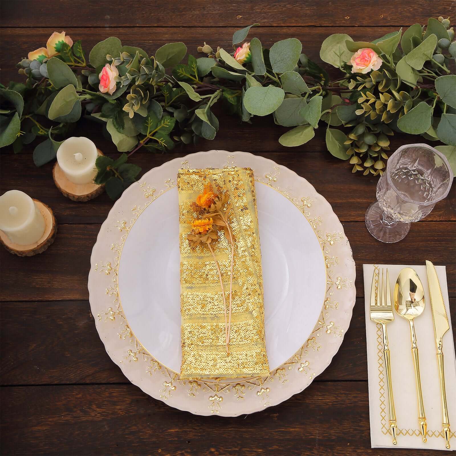 Sequin Napkins 20"x20" Gold - Diamond Pattern Dinner Napkins for Glamorous Table Settings - Image 9