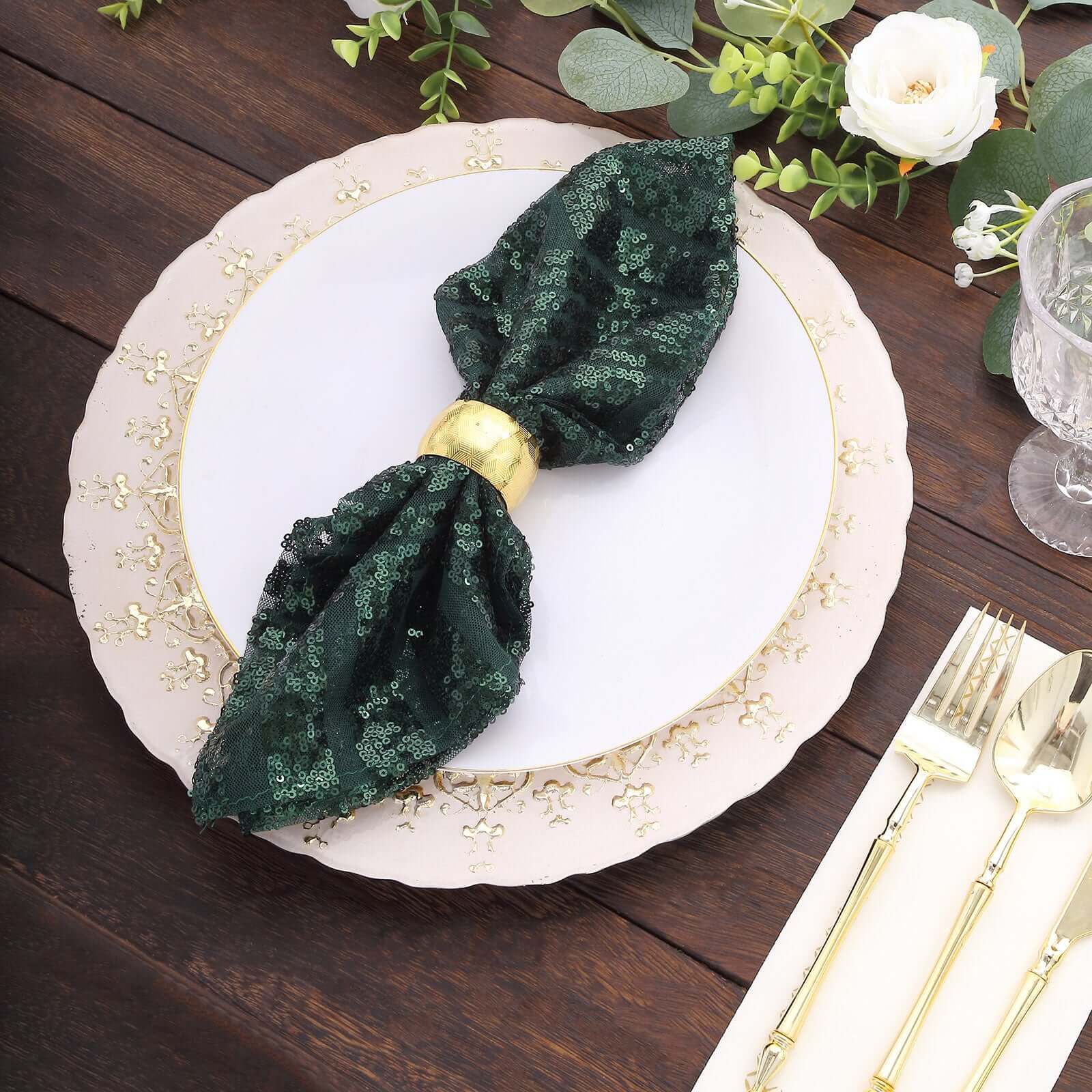Sequin Napkins 20"x20" Hunter Emerald Green - Diamond Pattern Reusable Dinner Napkins - Image 2