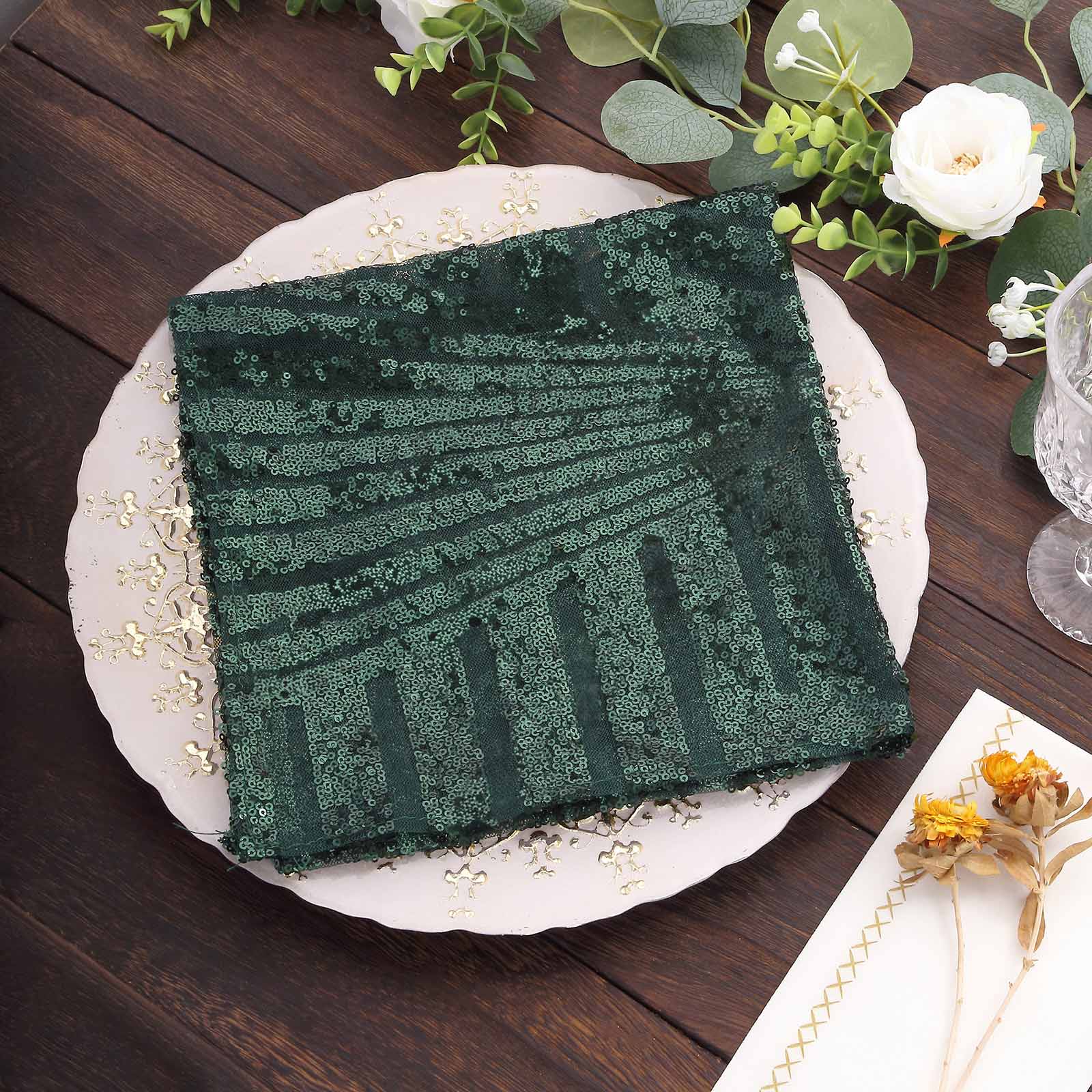 Sequin Napkins 20"x20" Hunter Emerald Green - Diamond Pattern Reusable Dinner Napkins - Image 4