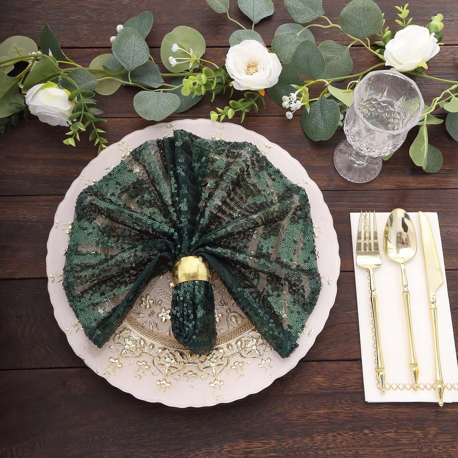 Sequin Napkins 20"x20" Hunter Emerald Green - Diamond Pattern Reusable Dinner Napkins - Image 5