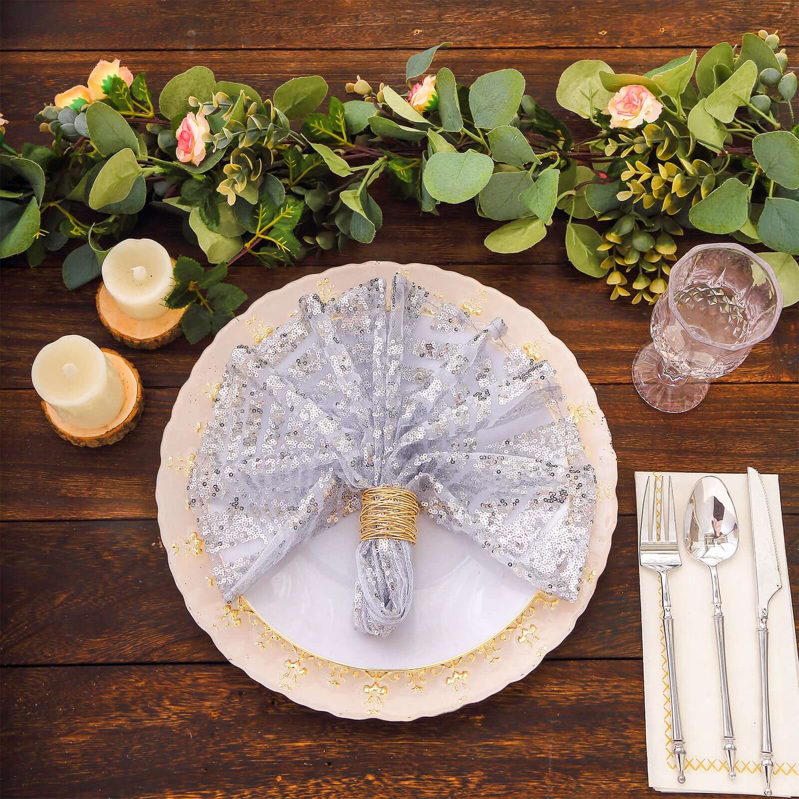 Sequin Napkins 20"x20" Silver - Diamond Pattern Reusable Dinner Napkins - Image 10
