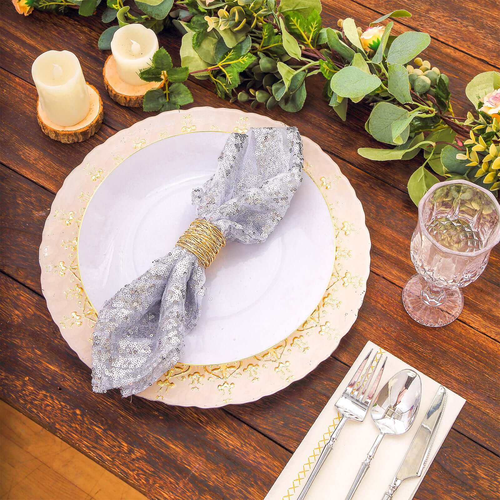Sequin Napkins 20"x20" Silver - Diamond Pattern Reusable Dinner Napkins - Image 6