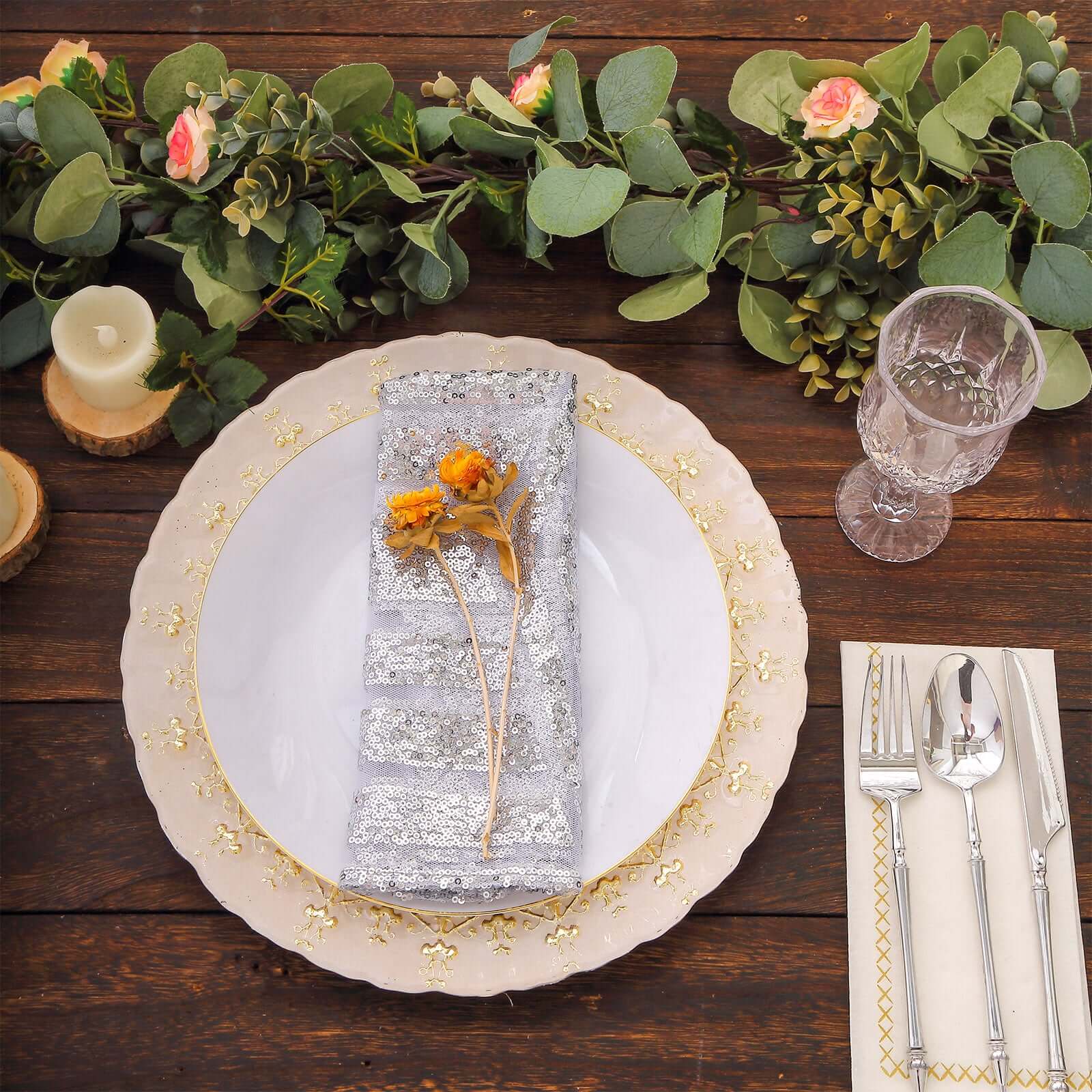 Sequin Napkins 20"x20" Silver - Diamond Pattern Reusable Dinner Napkins - Image 9