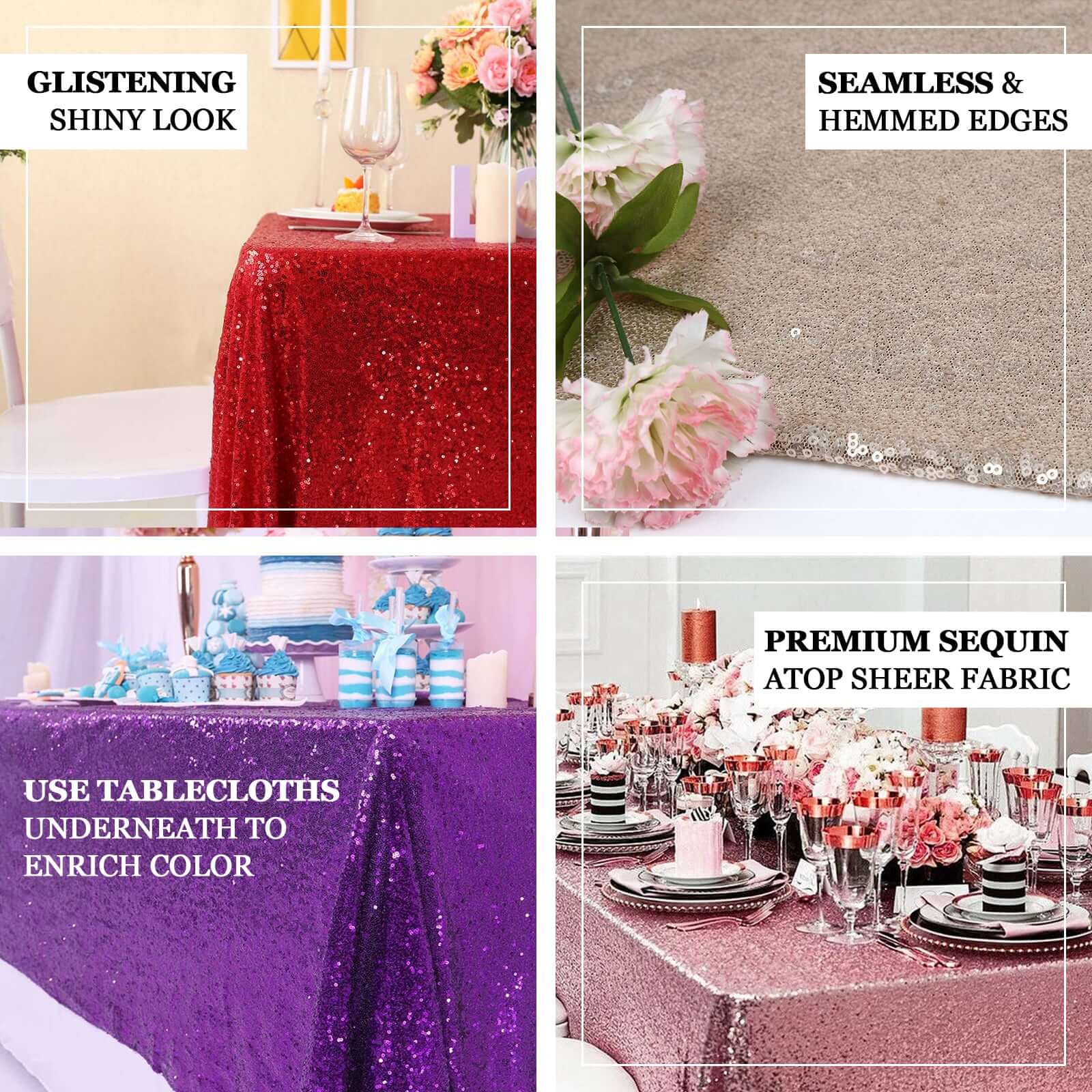 Sequin Rectangle Tablecloth 60"x126" Royal Blue - Shimmering Table Cover - Image 4