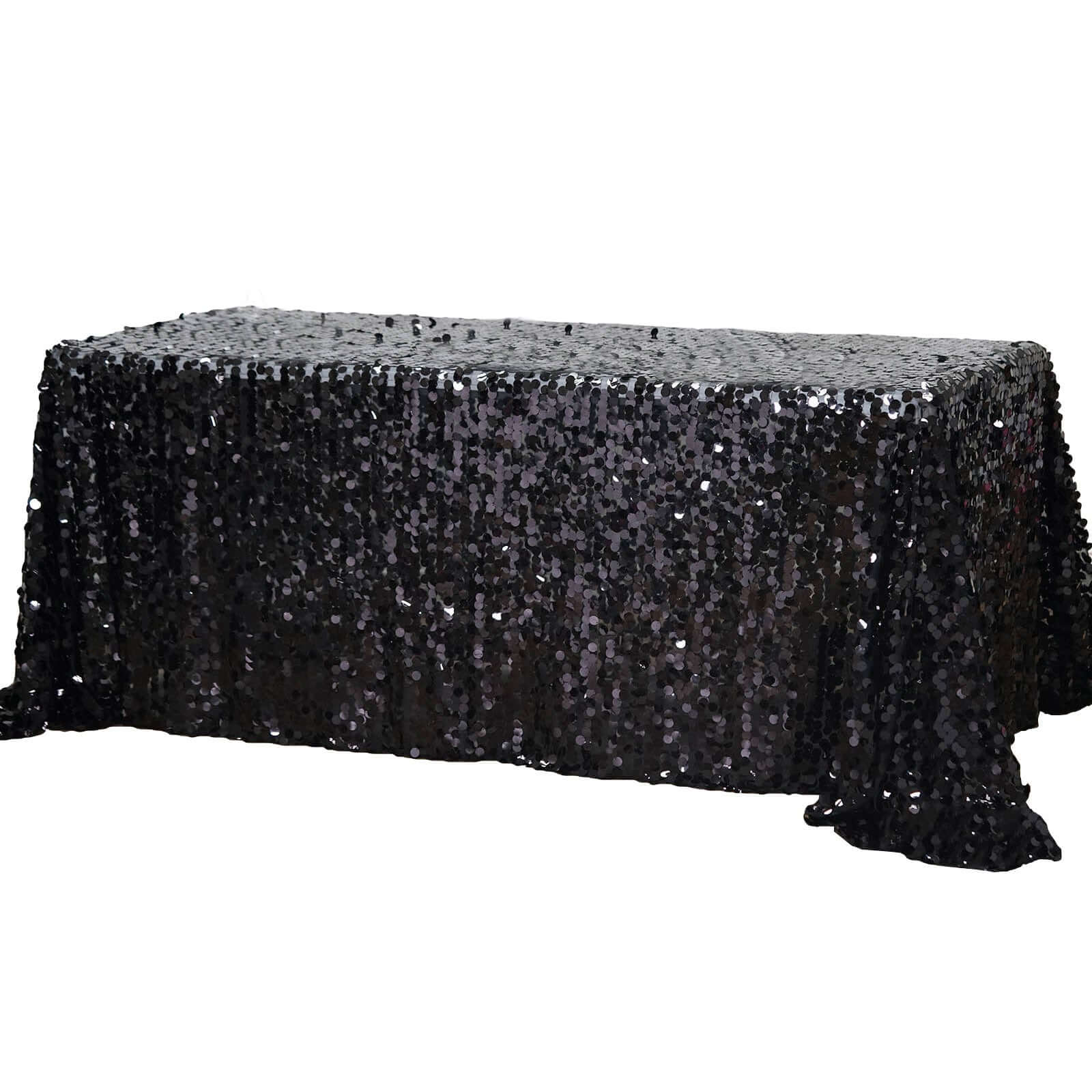 Sequin Rectangle Tablecloth 90"x132" Black - Big Payette Seamless Table Cover - Image 7