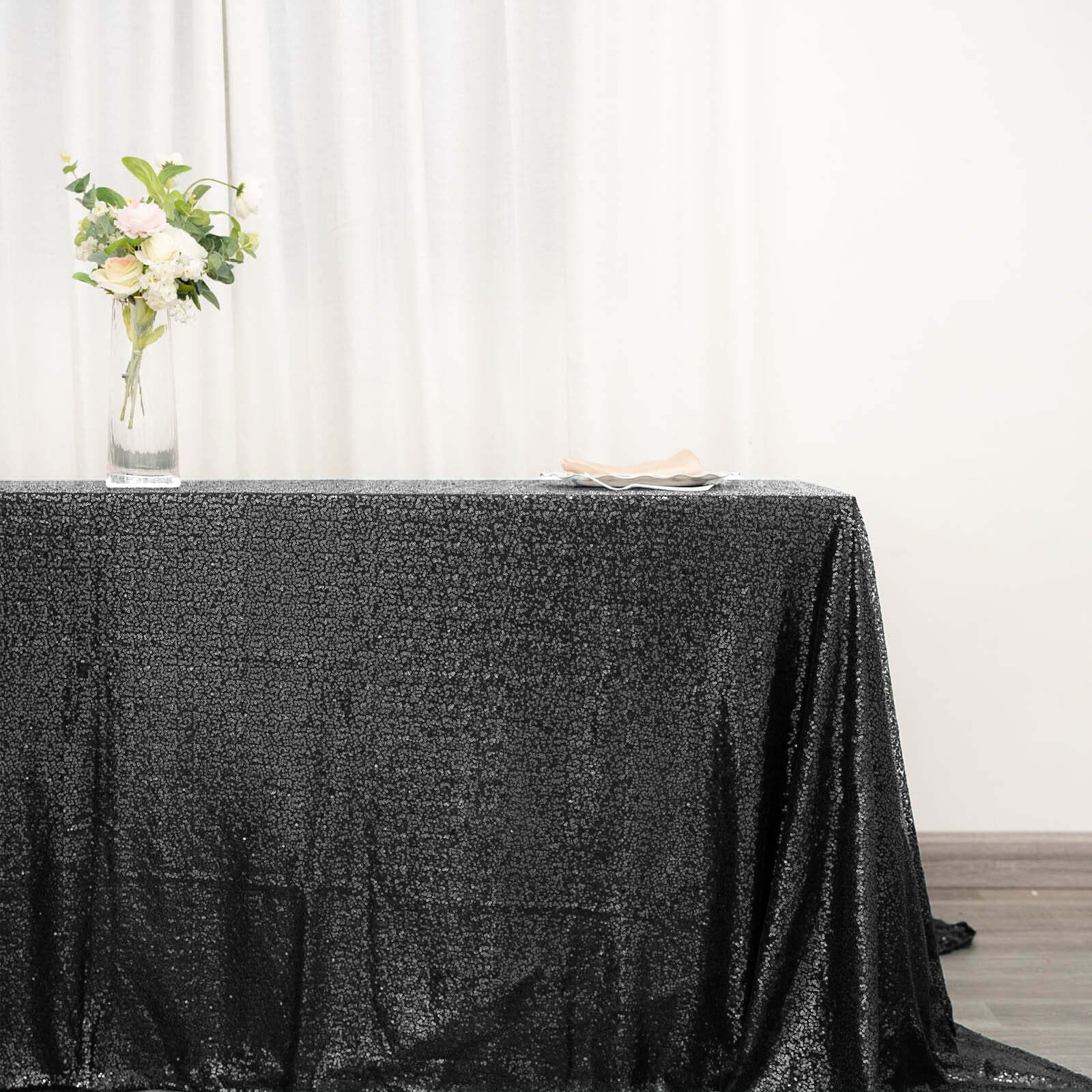 Sequin Rectangle Tablecloth 90"x132" Black with Seamless Glittering Finish - Classy Decor for Formal Events - Image 7