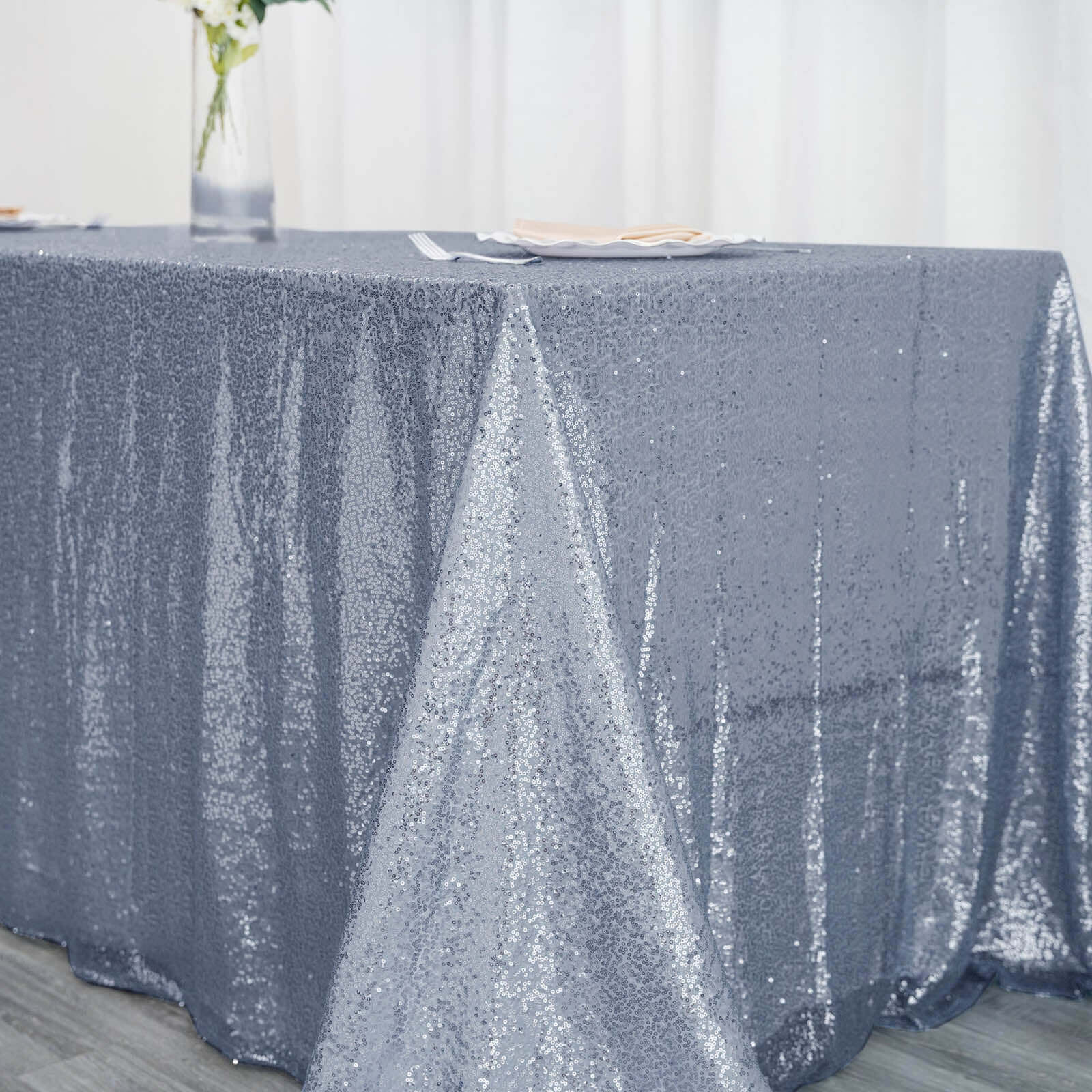 Sequin Rectangle Tablecloth 90"x132" Dusty Blue - Seamless Glittering Finish Table Cover - Image 10