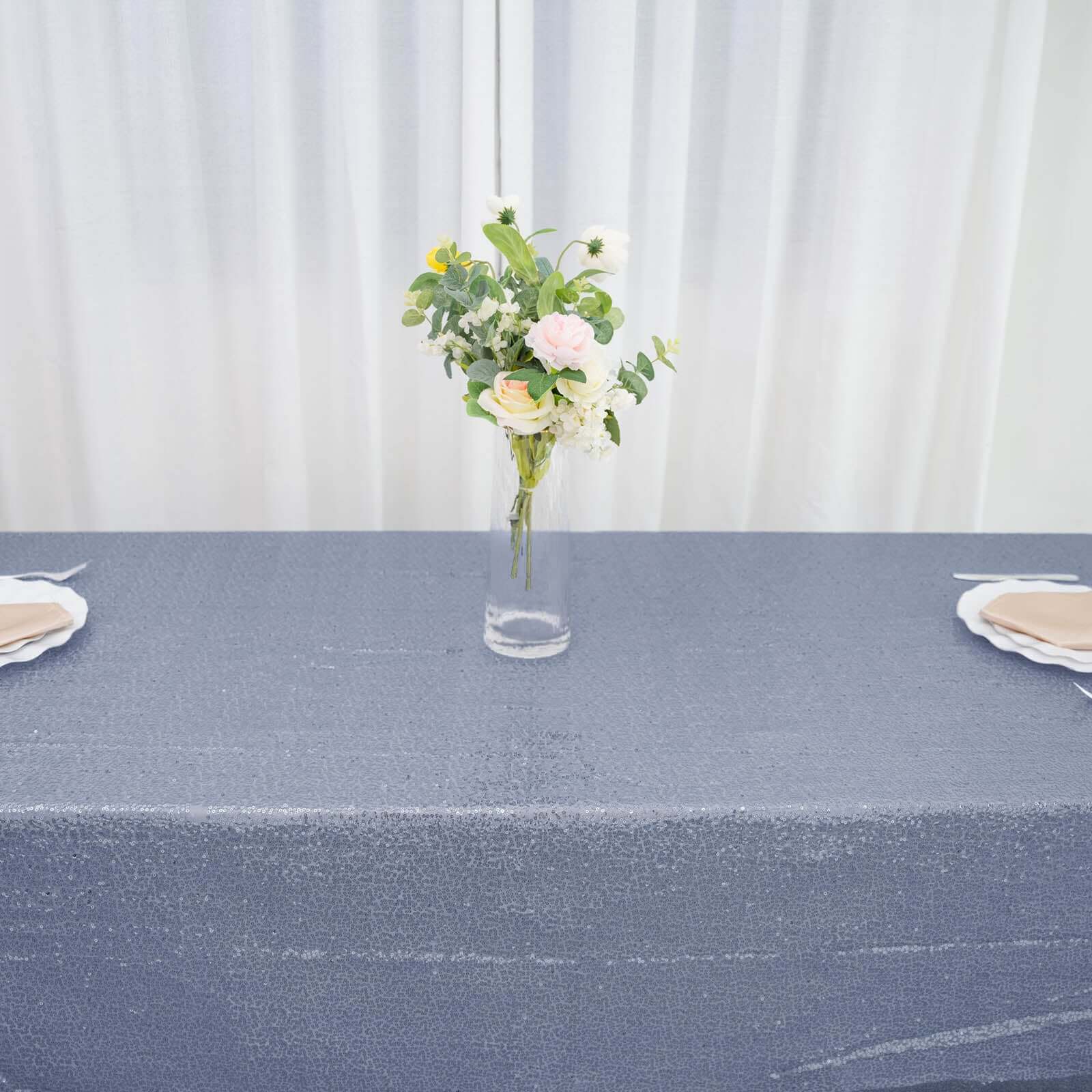 Sequin Rectangle Tablecloth 90"x132" Dusty Blue - Seamless Glittering Finish Table Cover - Image 12