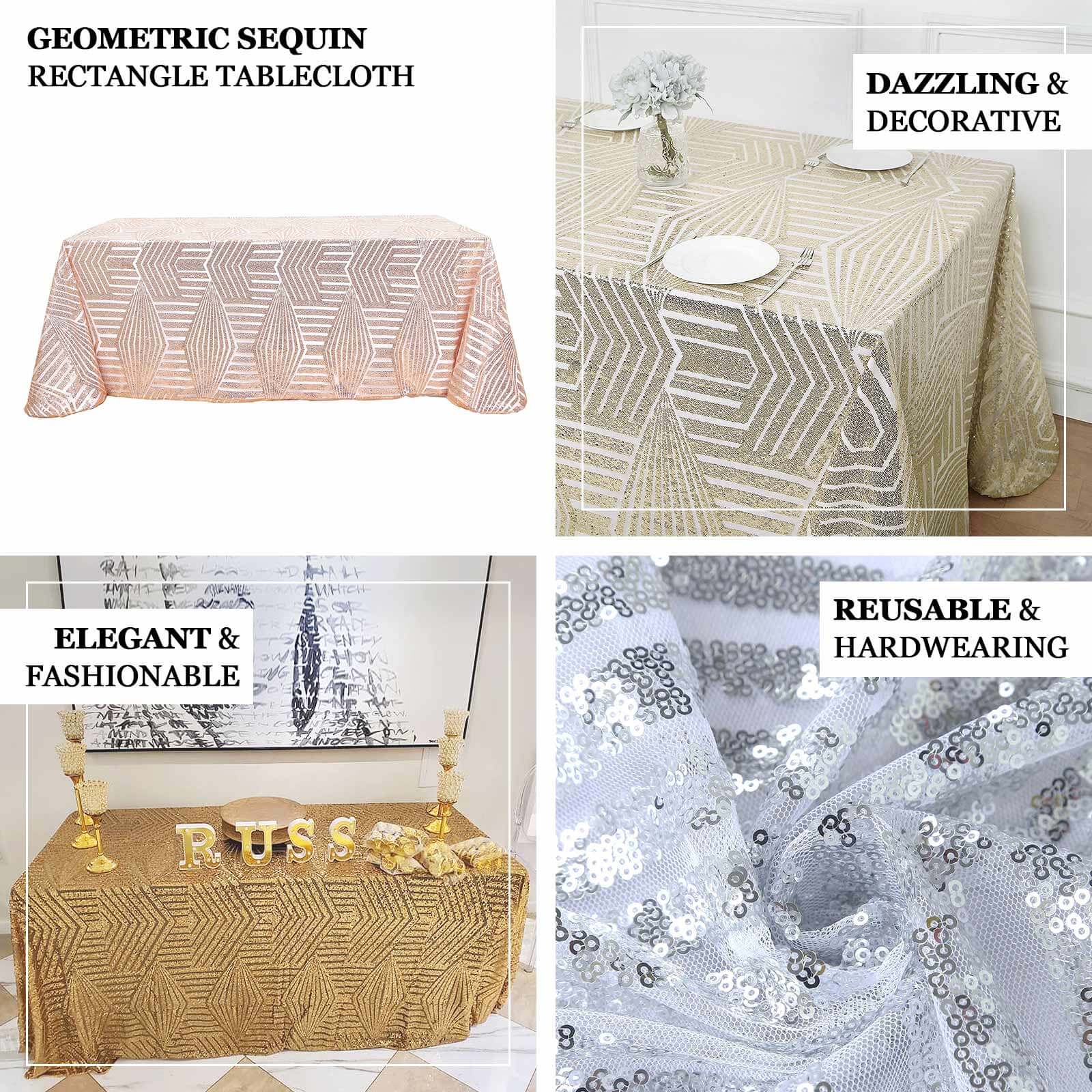 Sequin Rectangle Tablecloth 90"x132" Gold with Diamond Pattern Design - Seamless Shimmering Decor for Special Occasions - Image 4