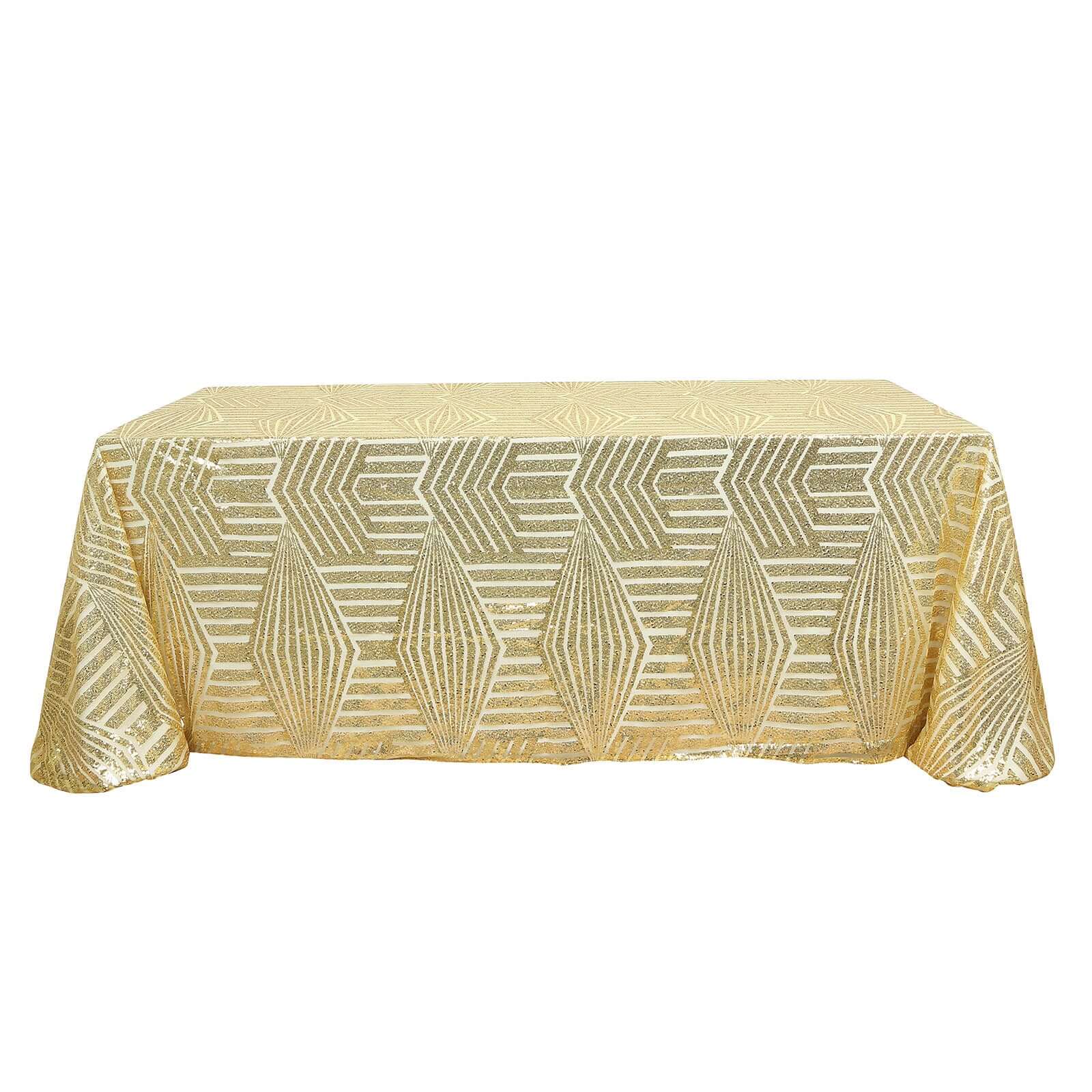 Sequin Rectangle Tablecloth 90"x132" Gold with Diamond Pattern Design - Seamless Shimmering Decor for Special Occasions - Image 7