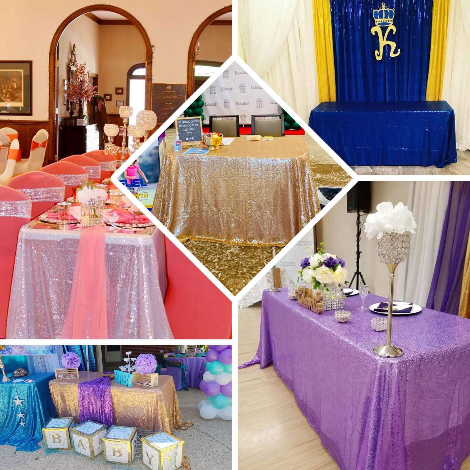 Sequin Rectangle Tablecloth 90"x132" Gold with Seamless Glittering Finish - Classy Decor for Formal Events - Image 5